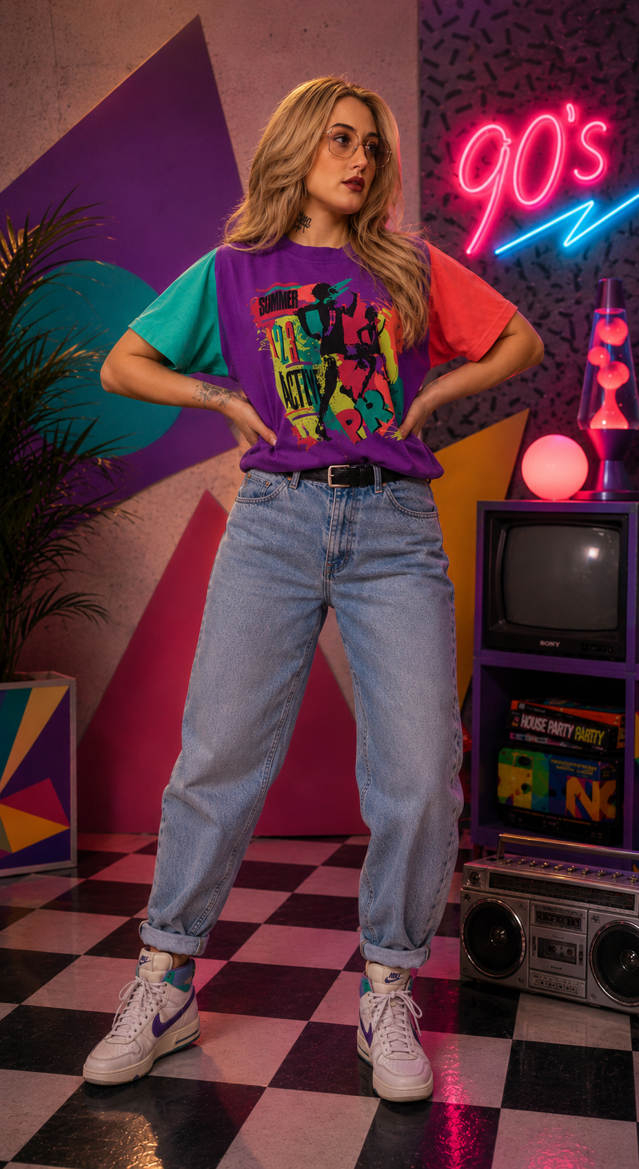 funky colourful 1990s colour block top