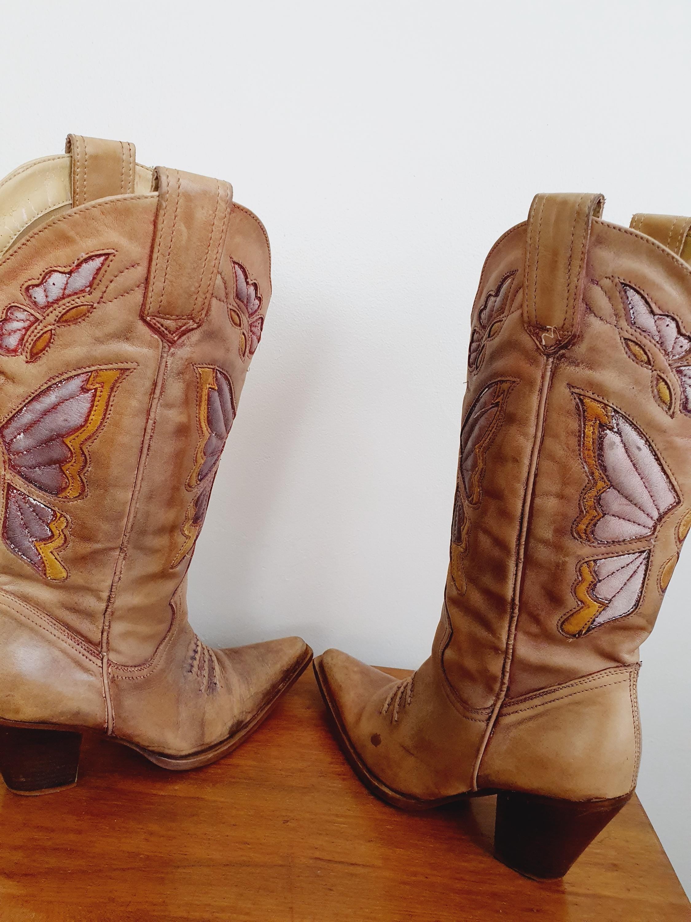 Dune 1990s Y2k Beige Cow Girl Boots