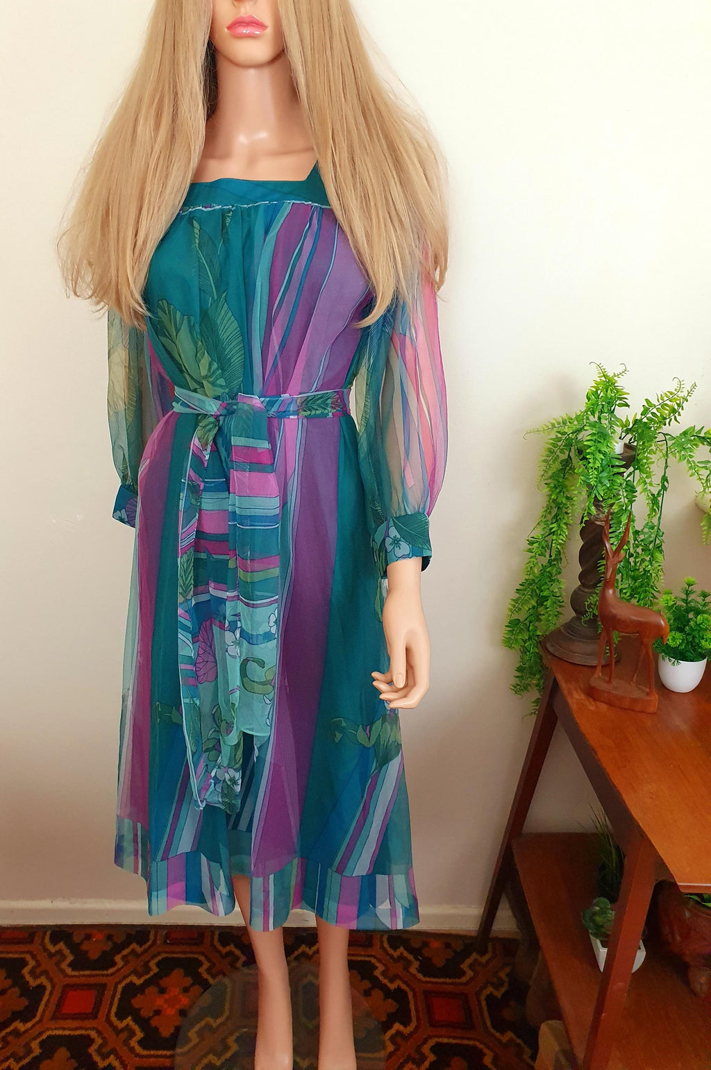 Unique 1970s Chiffon Day Dress