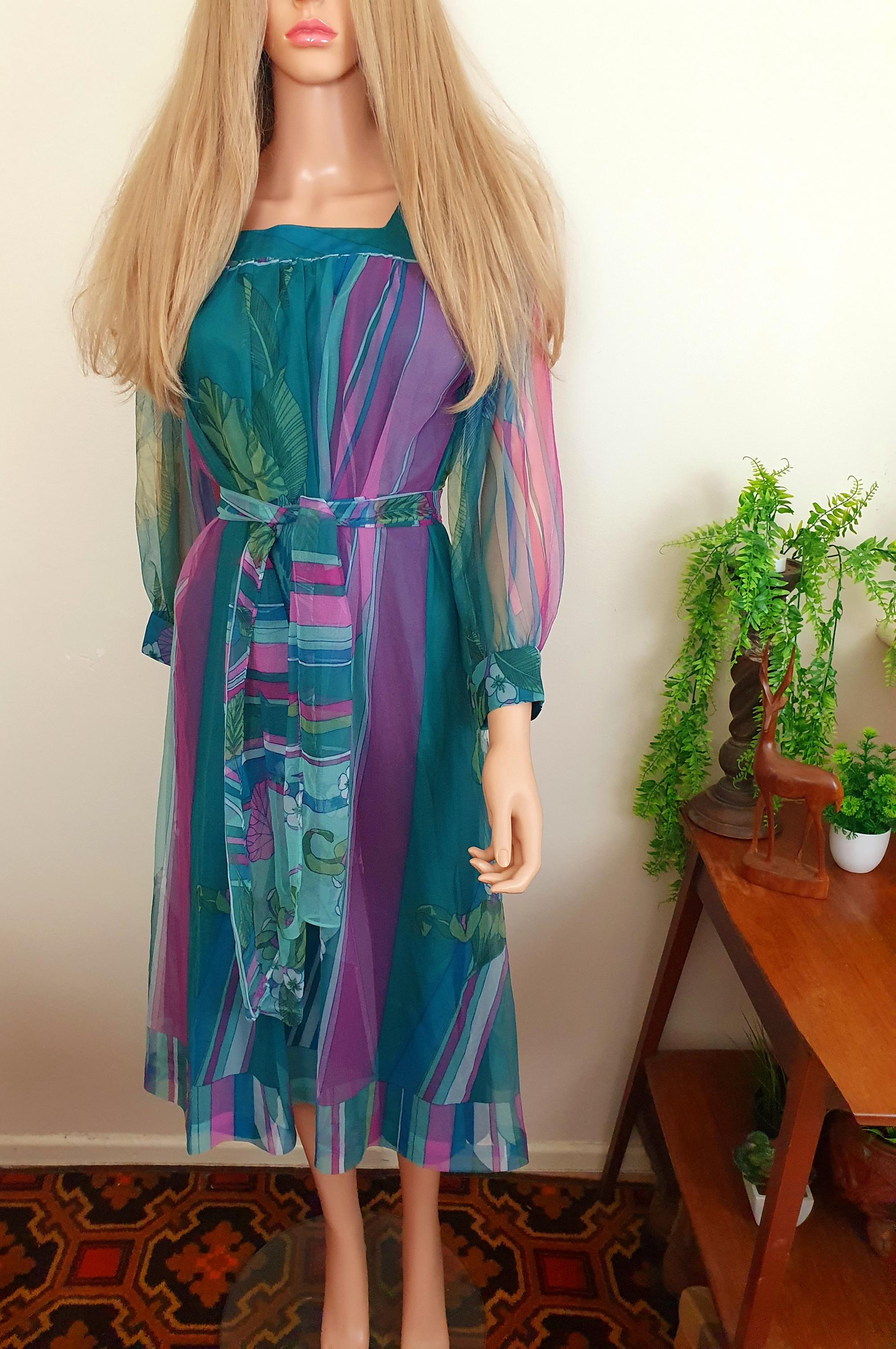 Unique 1970s Chiffon Day Dress