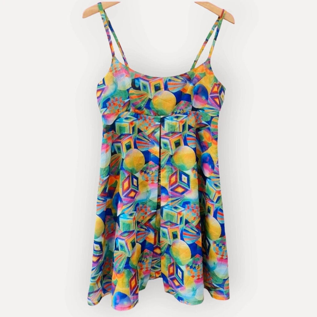 Vintage Abstract 1970s 1980s Colourful Mini Dress