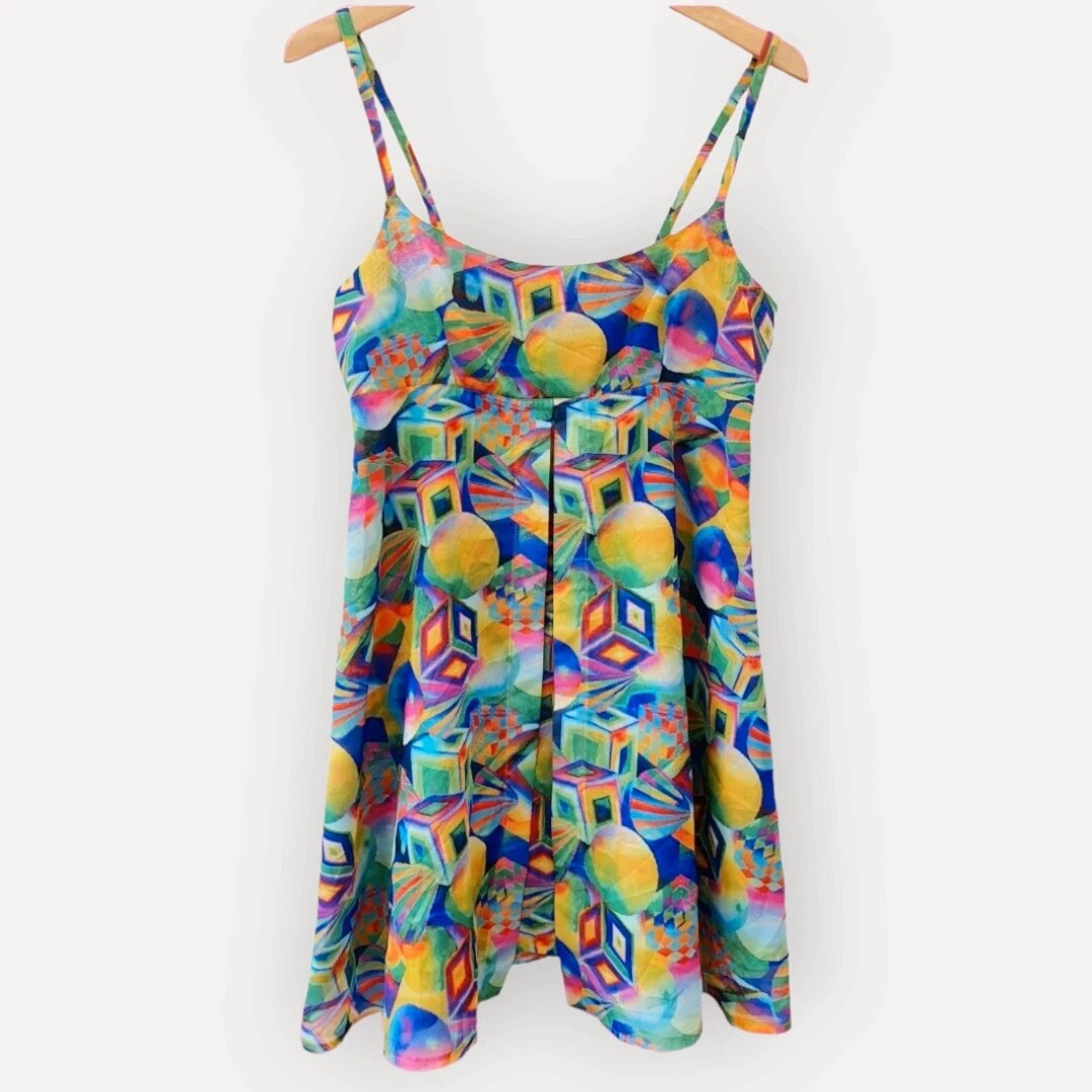 Vintage Abstract 1970s 1980s Colourful Mini Dress