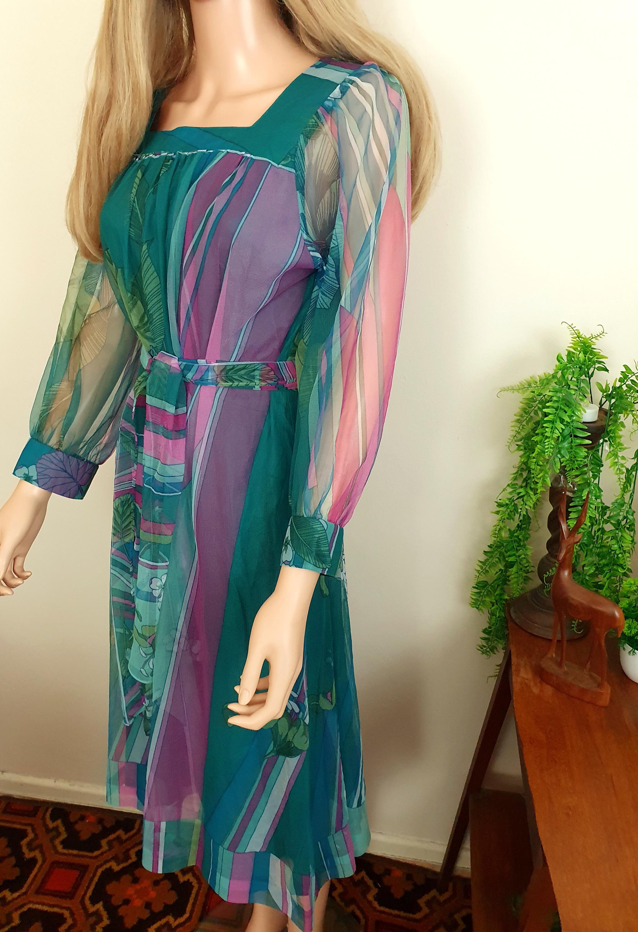 Unique 1970s Chiffon Day Dress