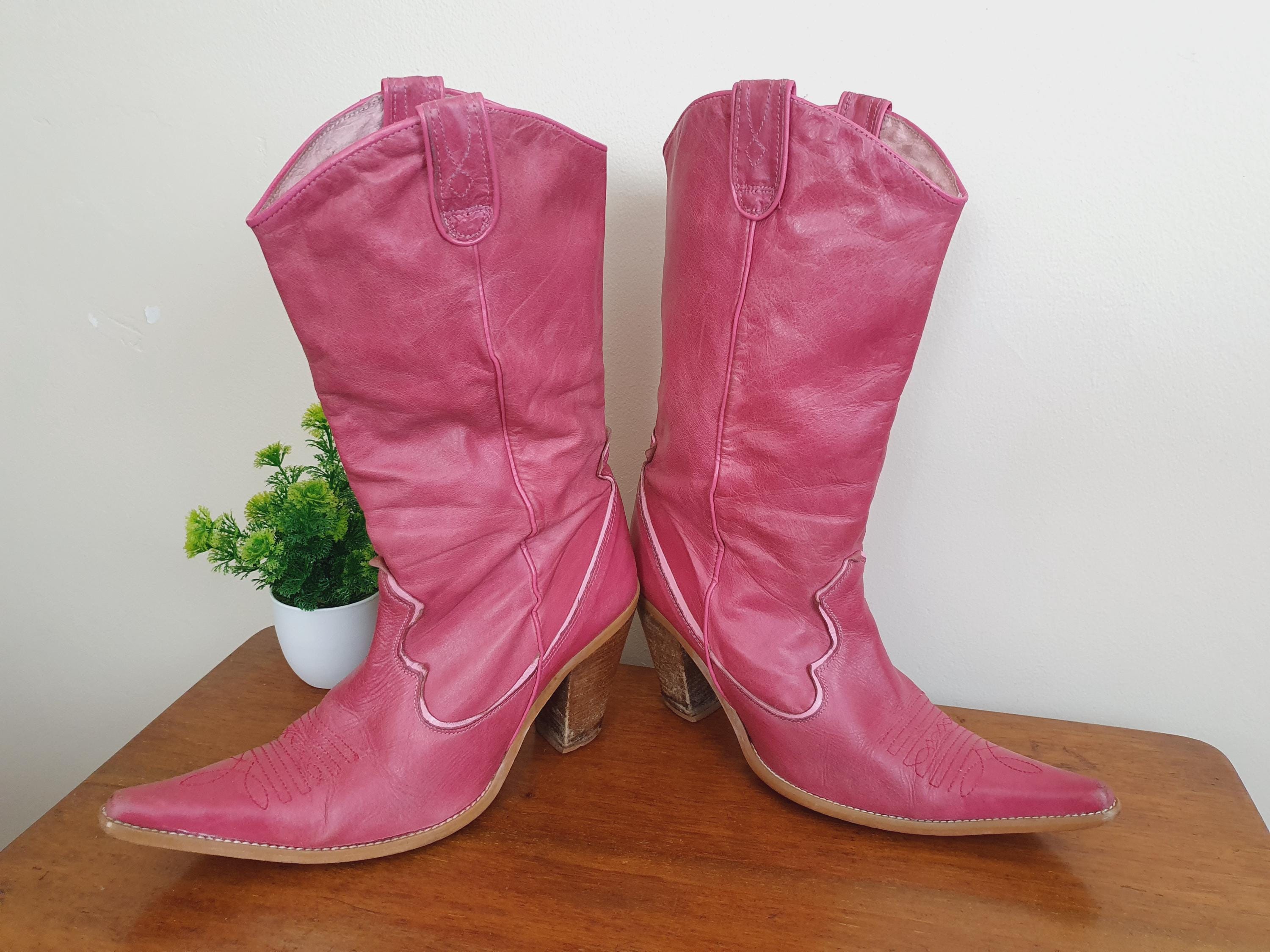 1970s Pink Leather Cow Girl Boots