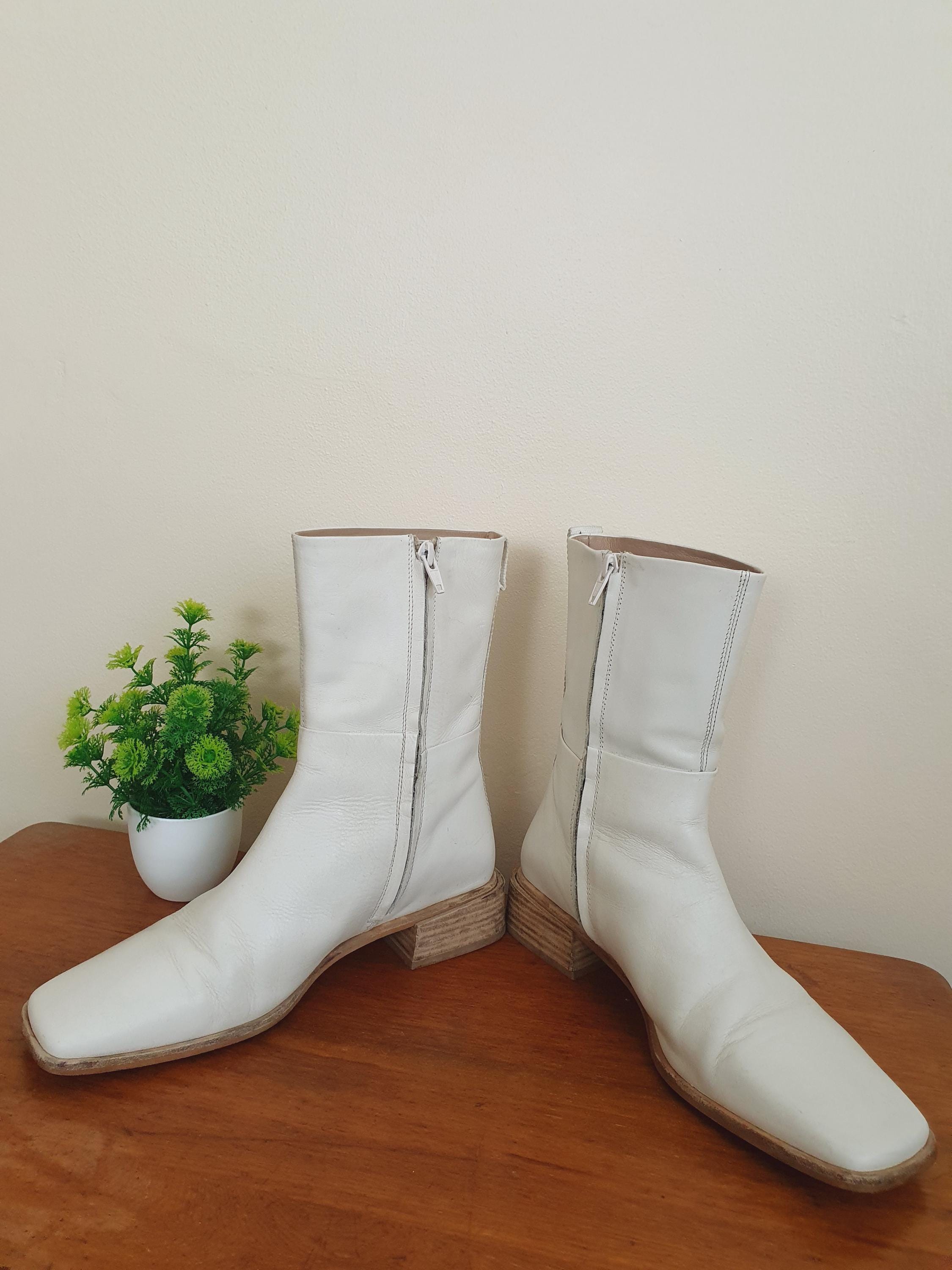 Y2k  Leather Off White John Lewis Ankle Boots