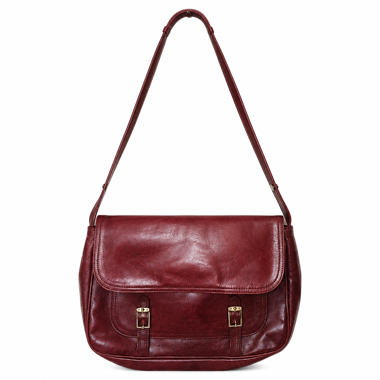 1970s Vintage Dark Red Leather Shoulder Bag