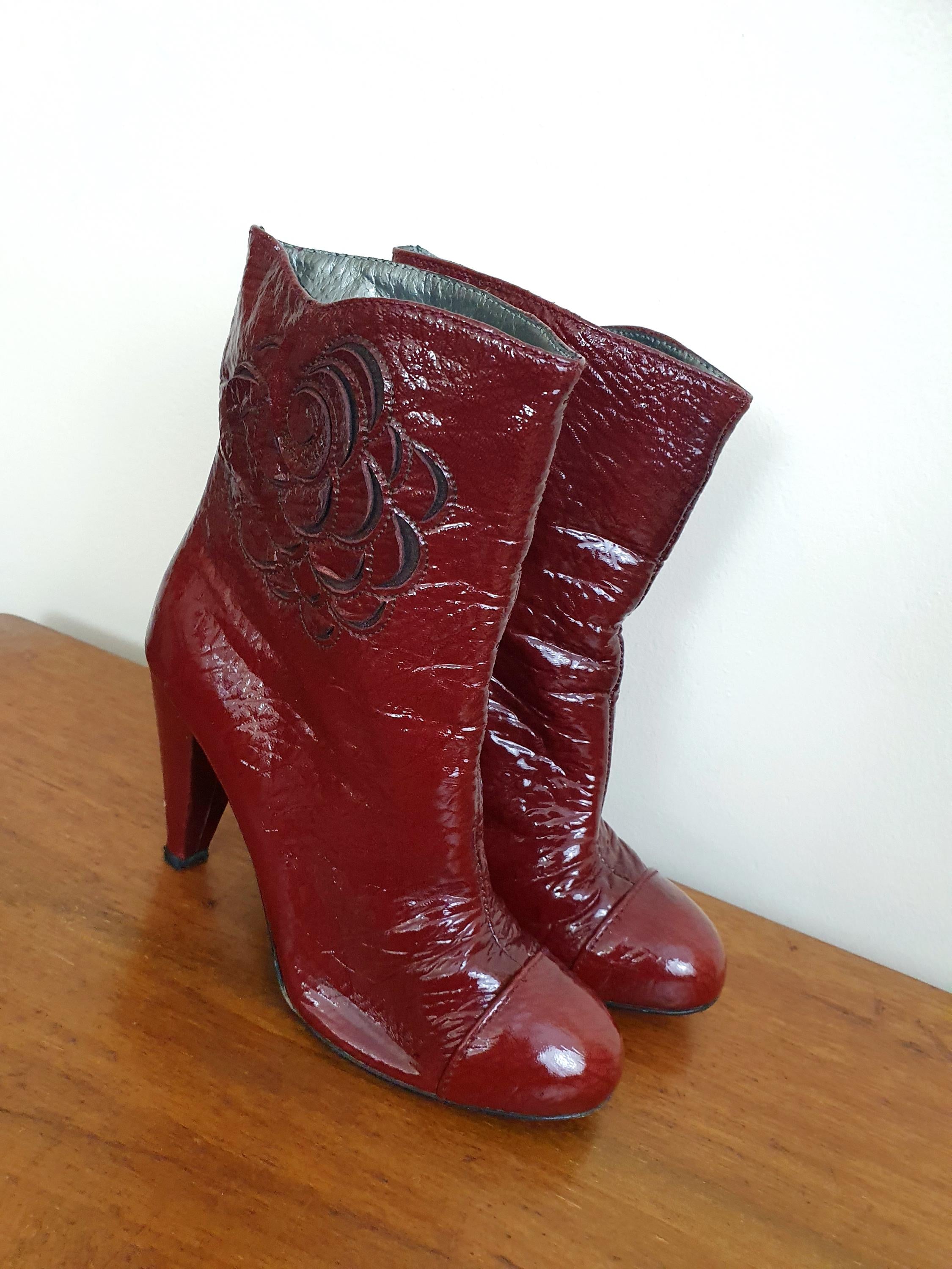 90s Miss Sixty Patent Dark Red Boots