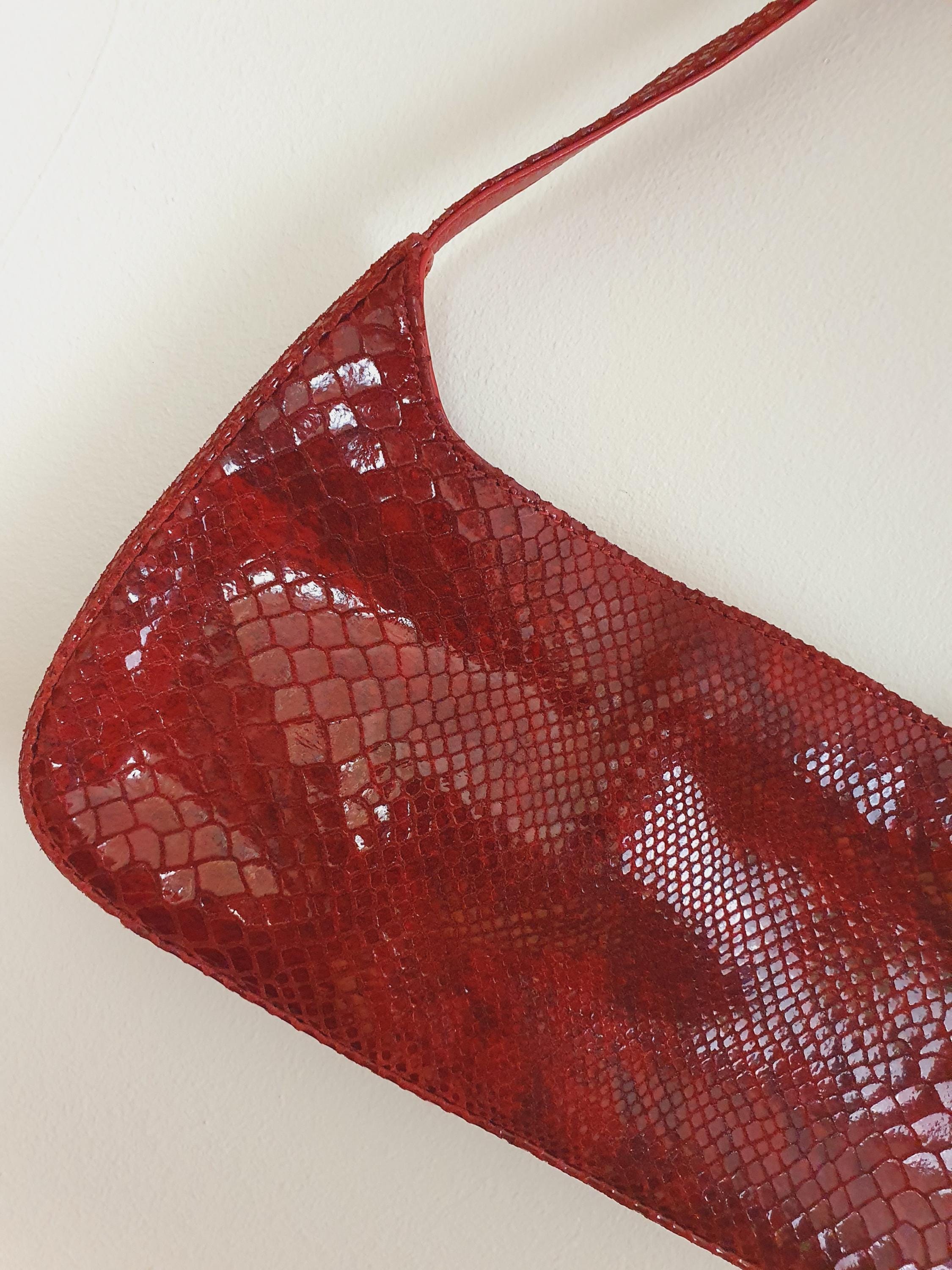 Y2k Vintage Dark Red Leather Shoulder Bag
