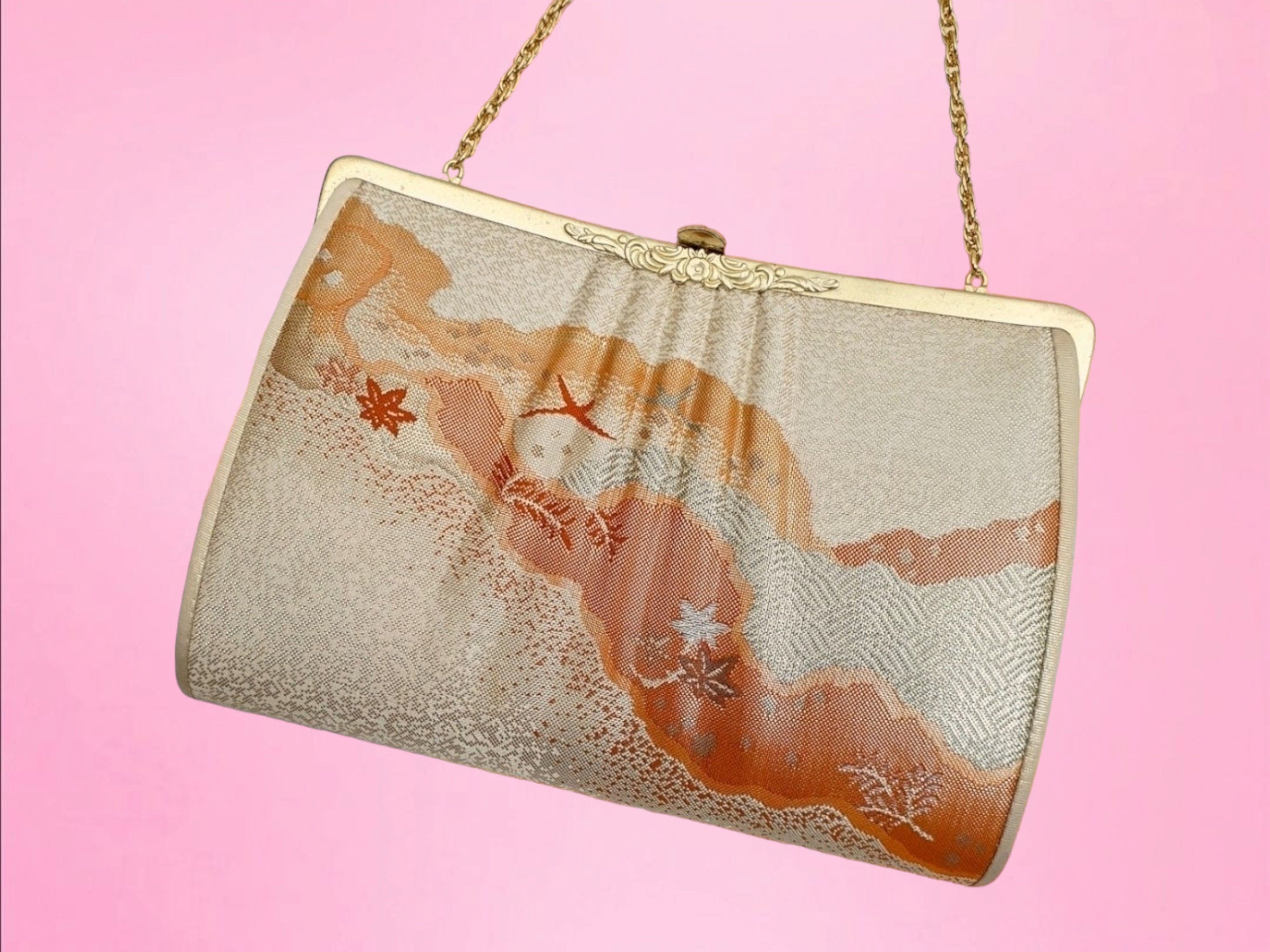 Vintage Japanese Orange Silk Handbag