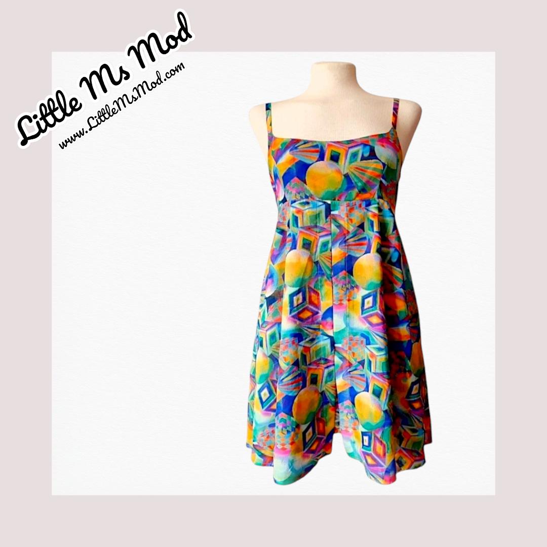 Vintage Abstract 1970s 1980s Colourful Mini Dress