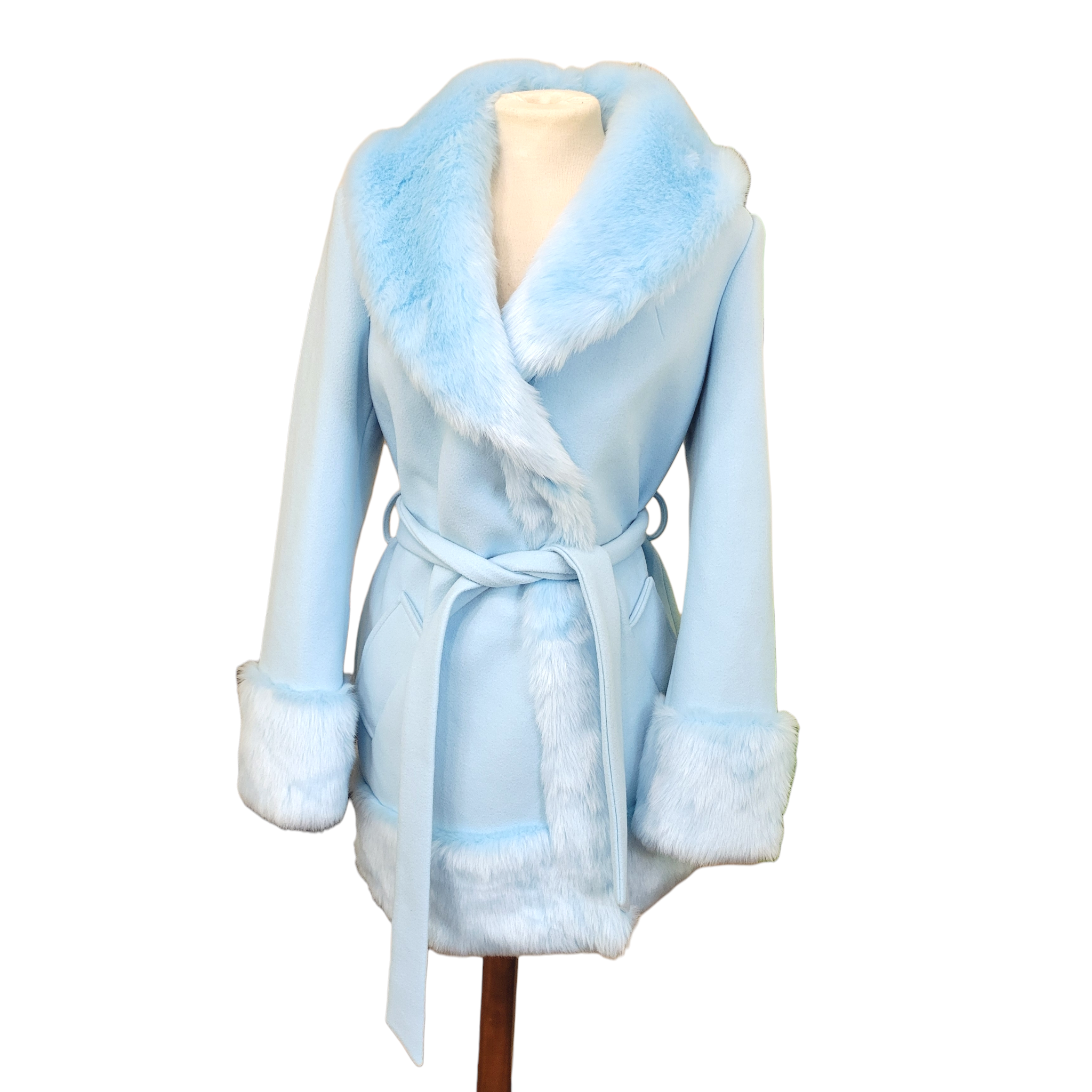 Rare 1990s Baby Blue Faux Fur Penny Lane Coat