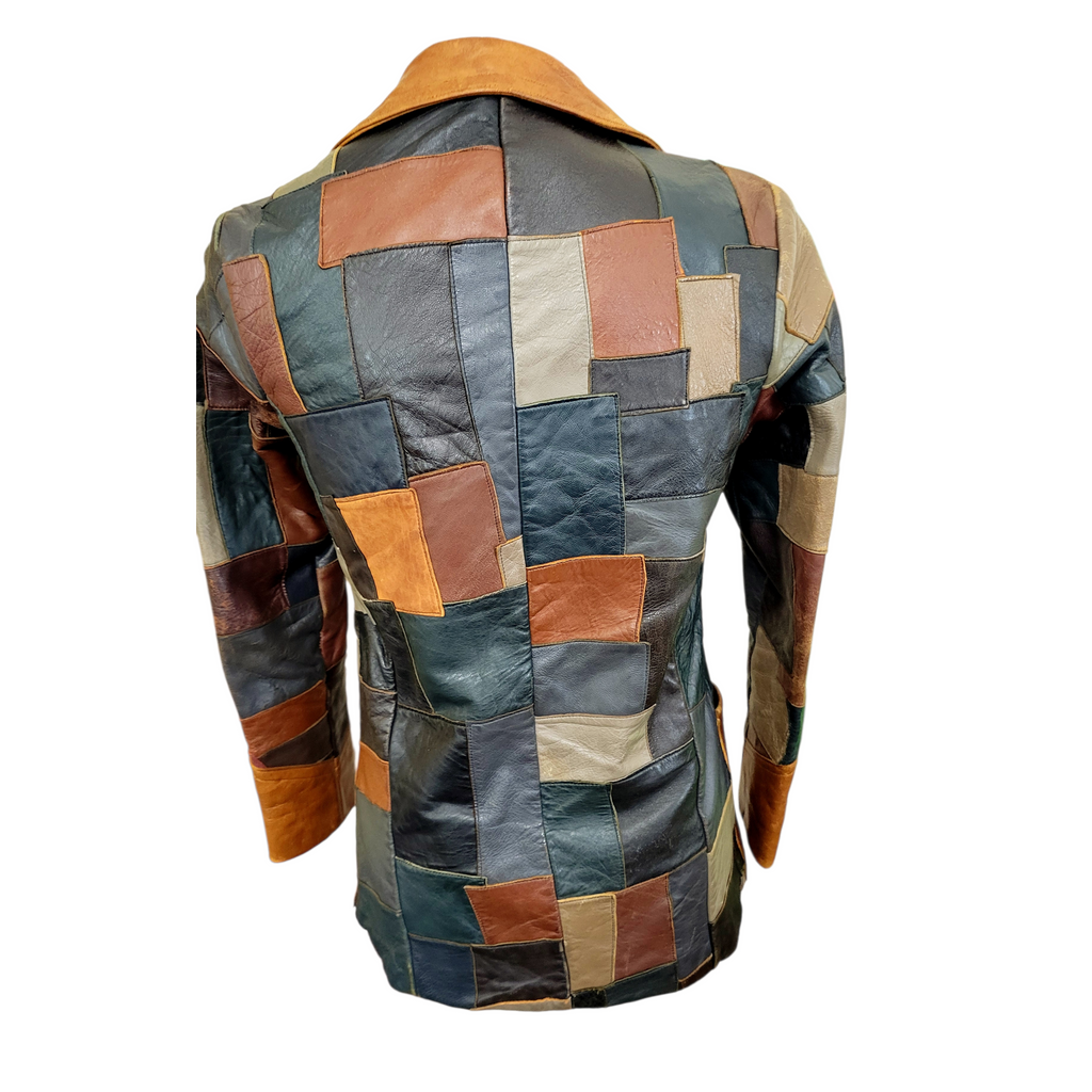 Unique vintage leather jacket with colour block design
