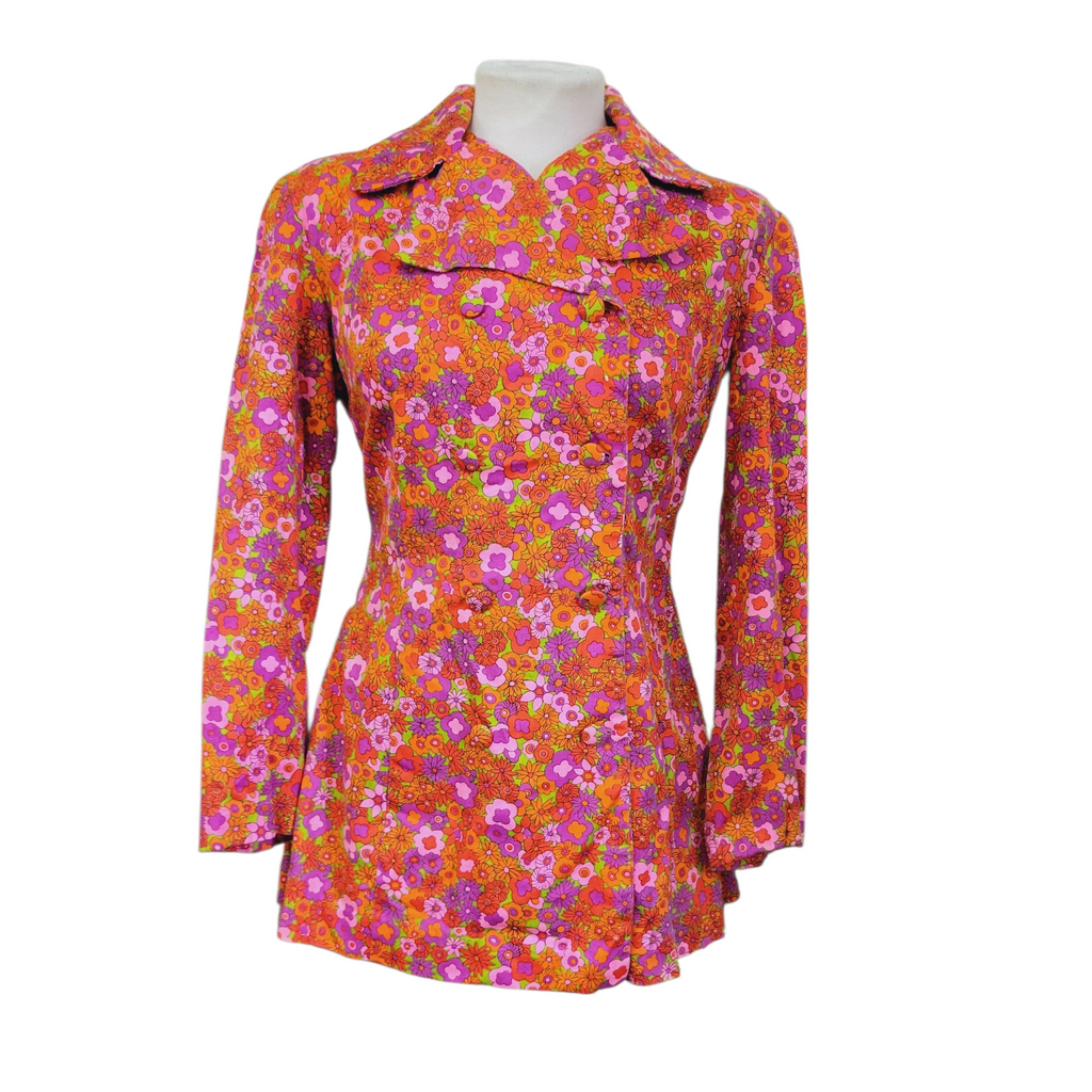 Pink orange and purple floral blazer in Swinging Sixties style