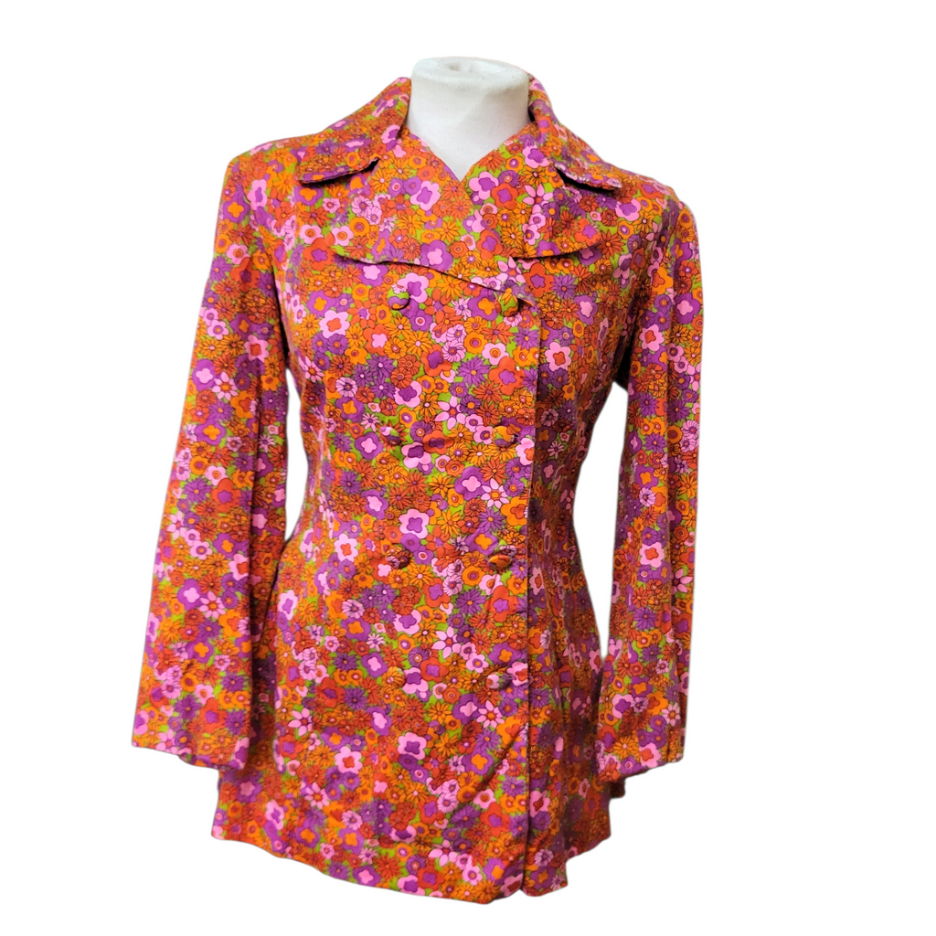 Colourful retro floral jacket with fitted mod silhouette
