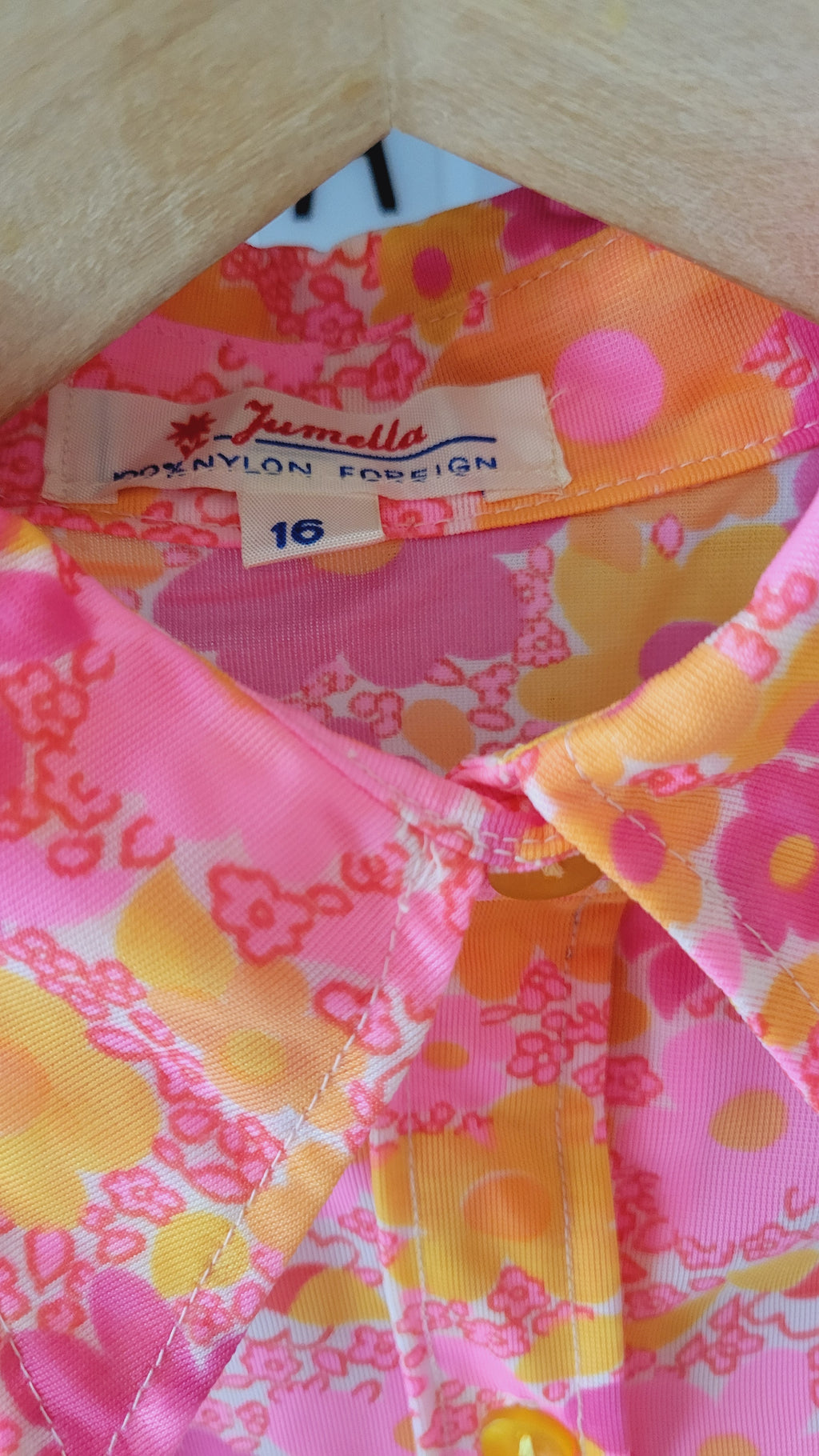 Vintage 1960s Neon Flower Power Mod Mini Dress | Pink & Orange Floral Dagger Collar Dress size 12/14