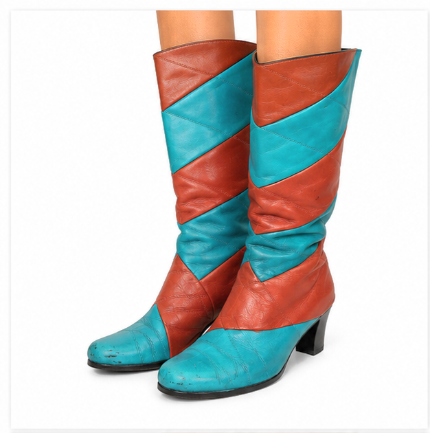 1960s Turquoise Orange Striped Boots