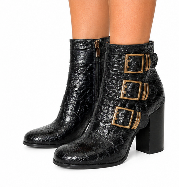 Vintage Y2K Snakeskin Boots | Black Women’s UK 6 EU 39