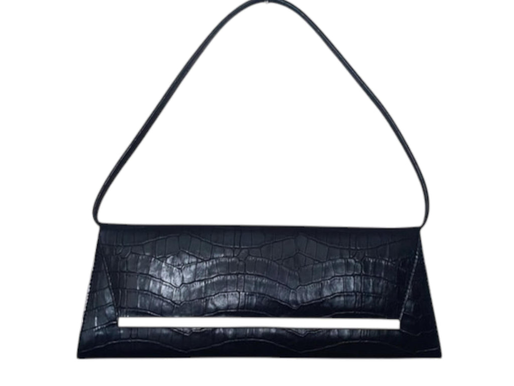 Y2k Black Mock Croc Baguette