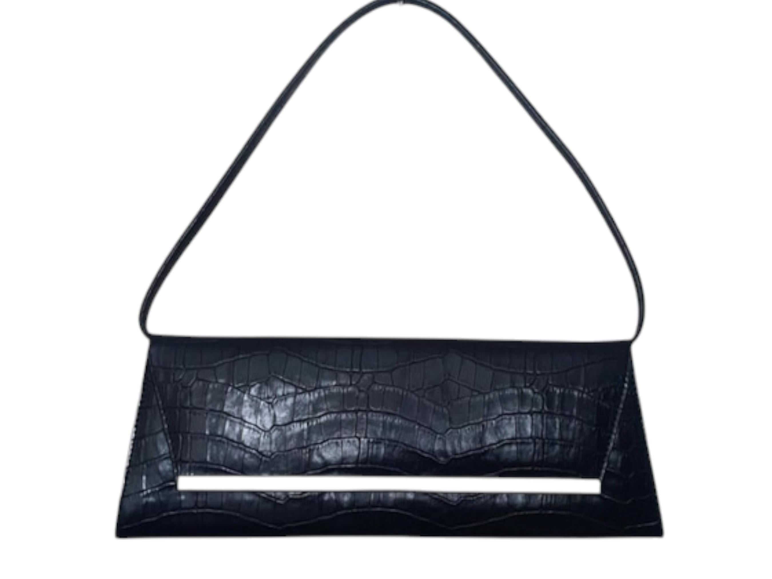 Y2k Black Mock Croc Baguette