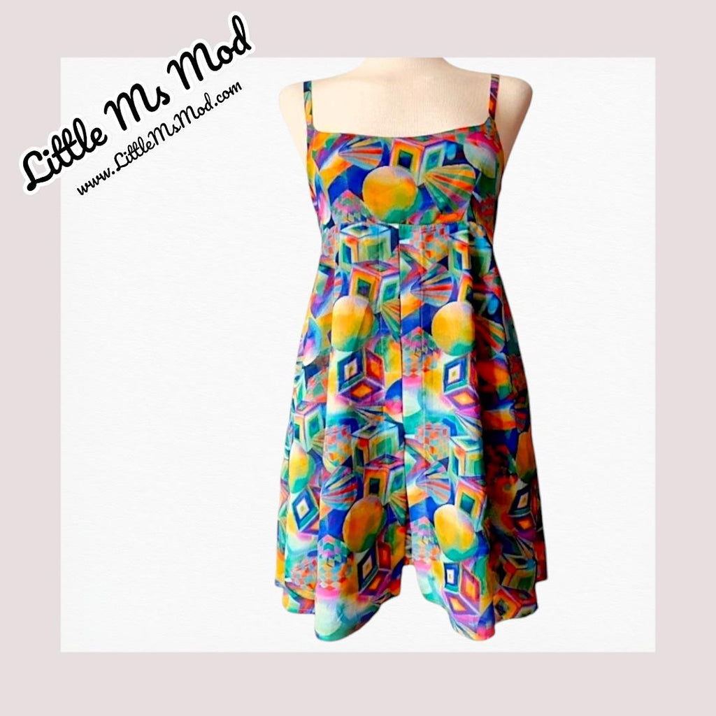 Vintage Abstract 1970s 1980s Colourful Mini Dress