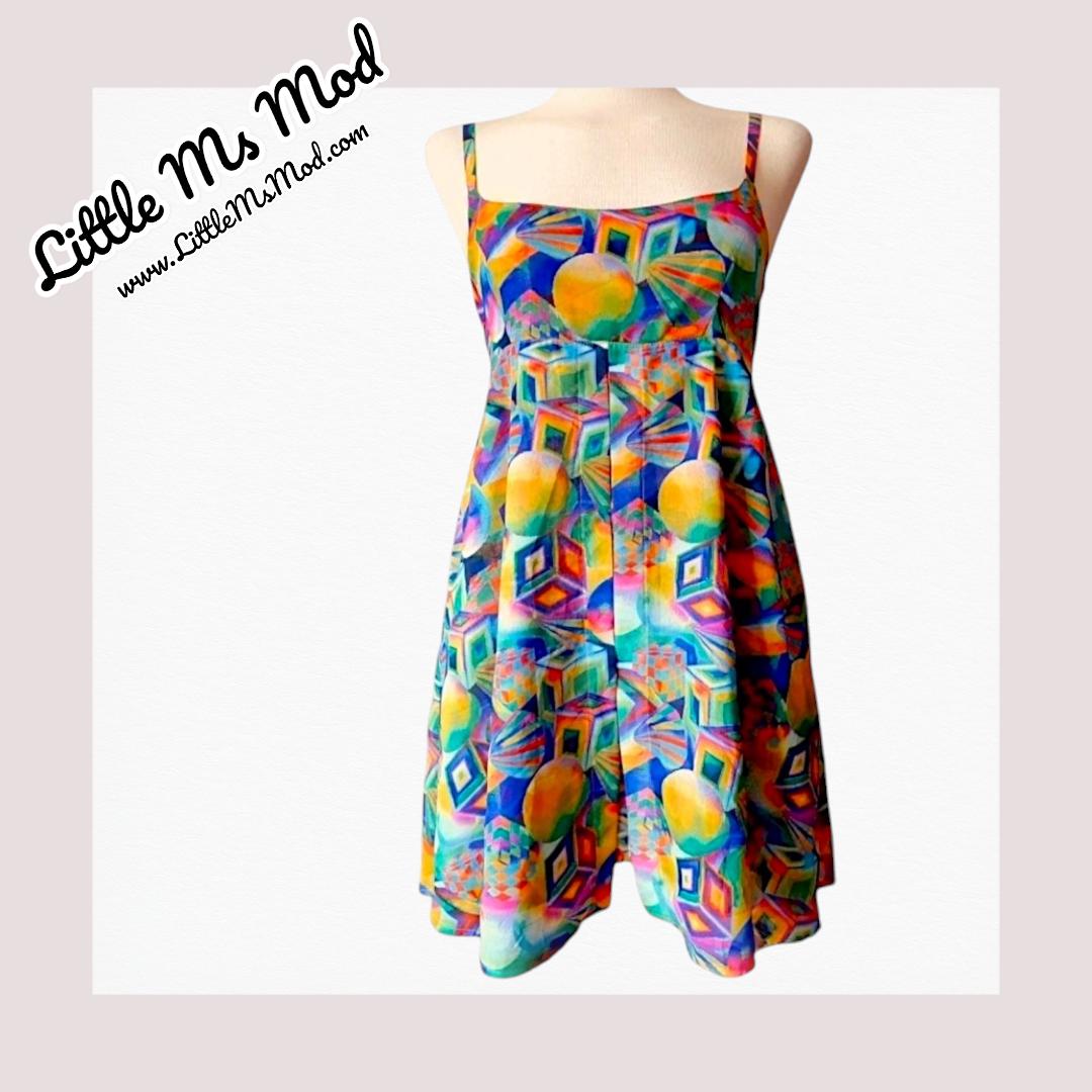 Vintage Abstract 1970s 1980s Colourful Mini Dress