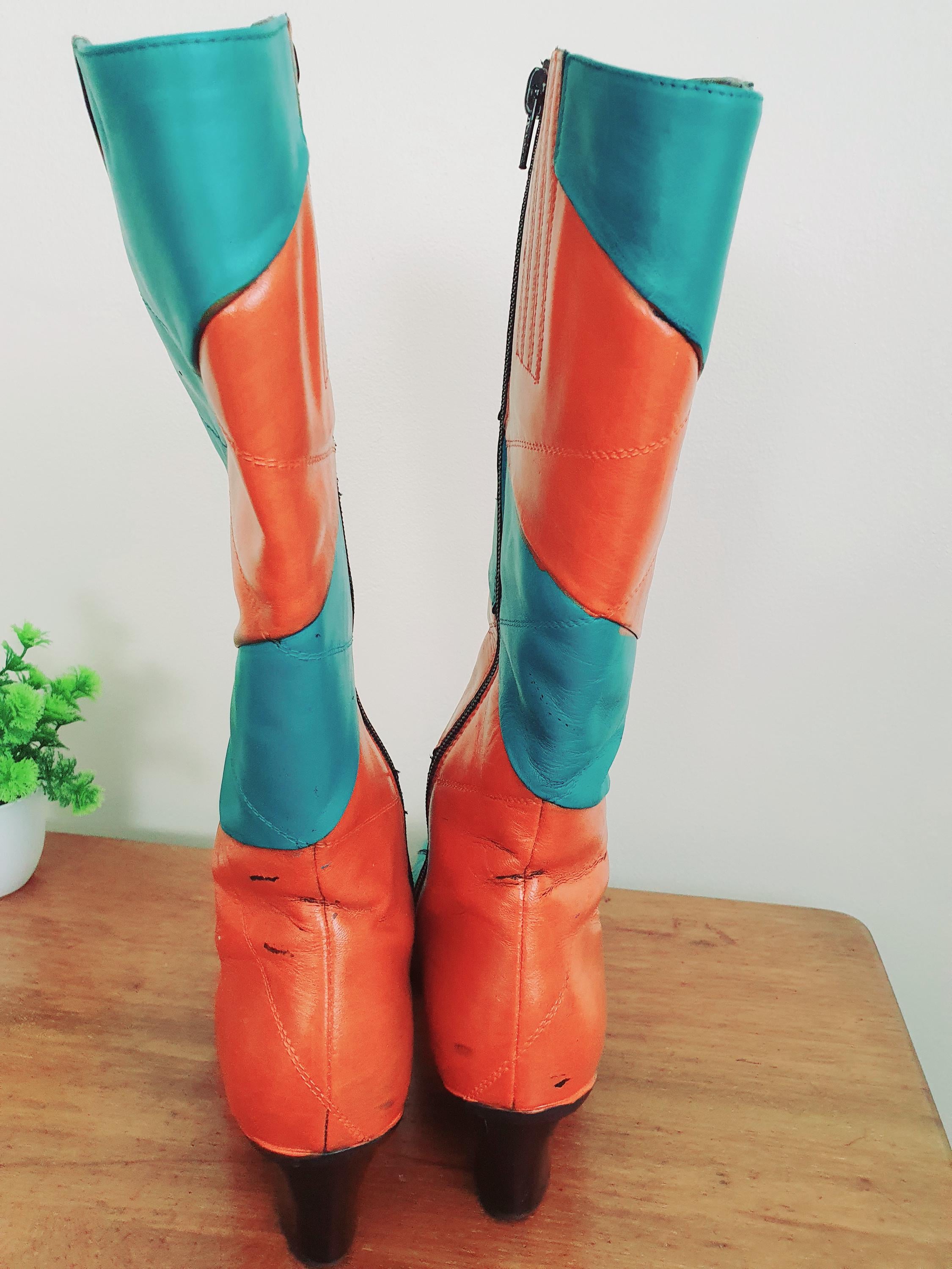1960s Turquoise Orange Striped Boots