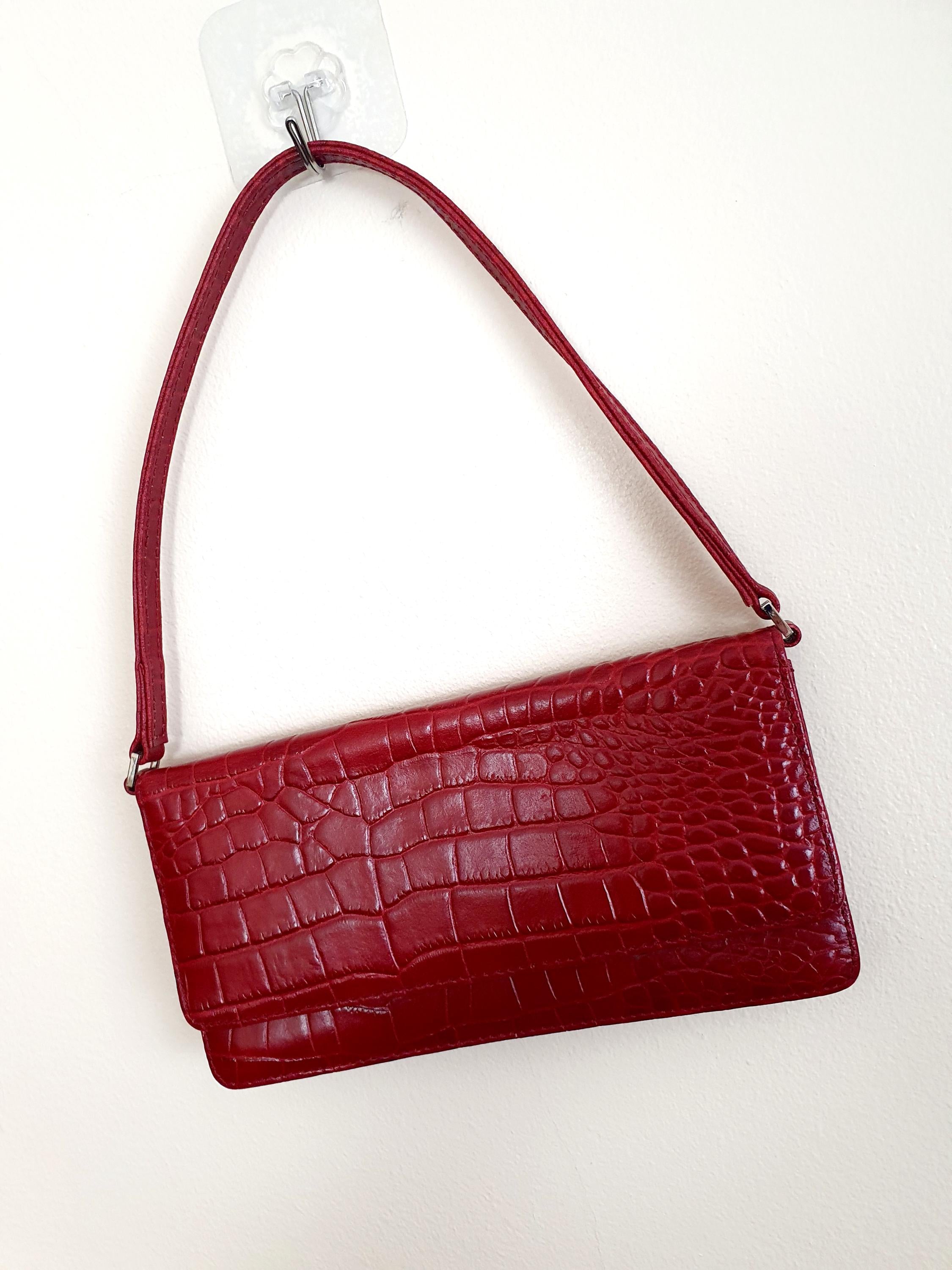 Y2k Vintage Dark Red Leather Shoulder Bag