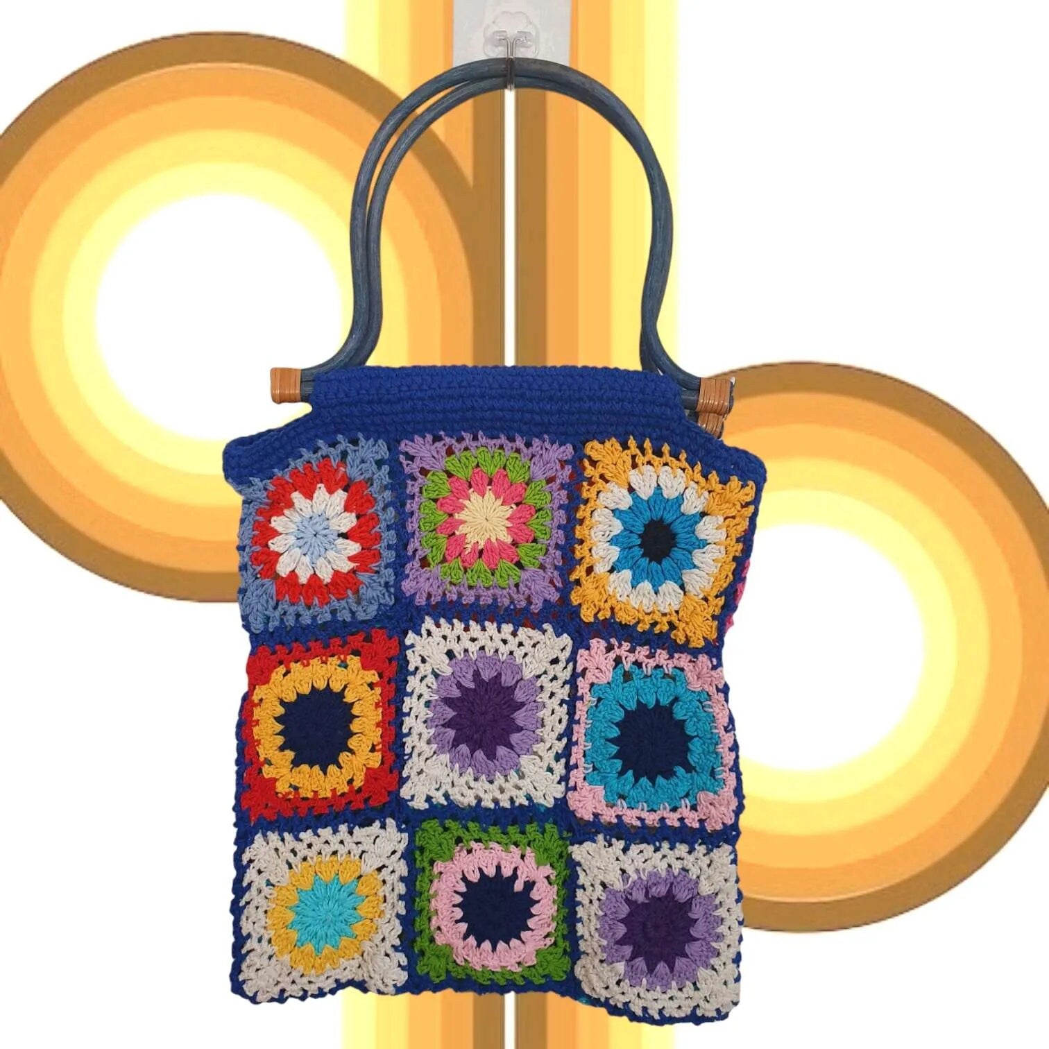 Vintage 1970s Granny Square Crochet Bag