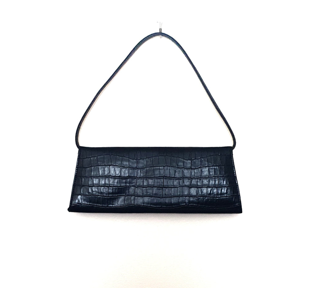 Y2k Black Mock Croc Baguette