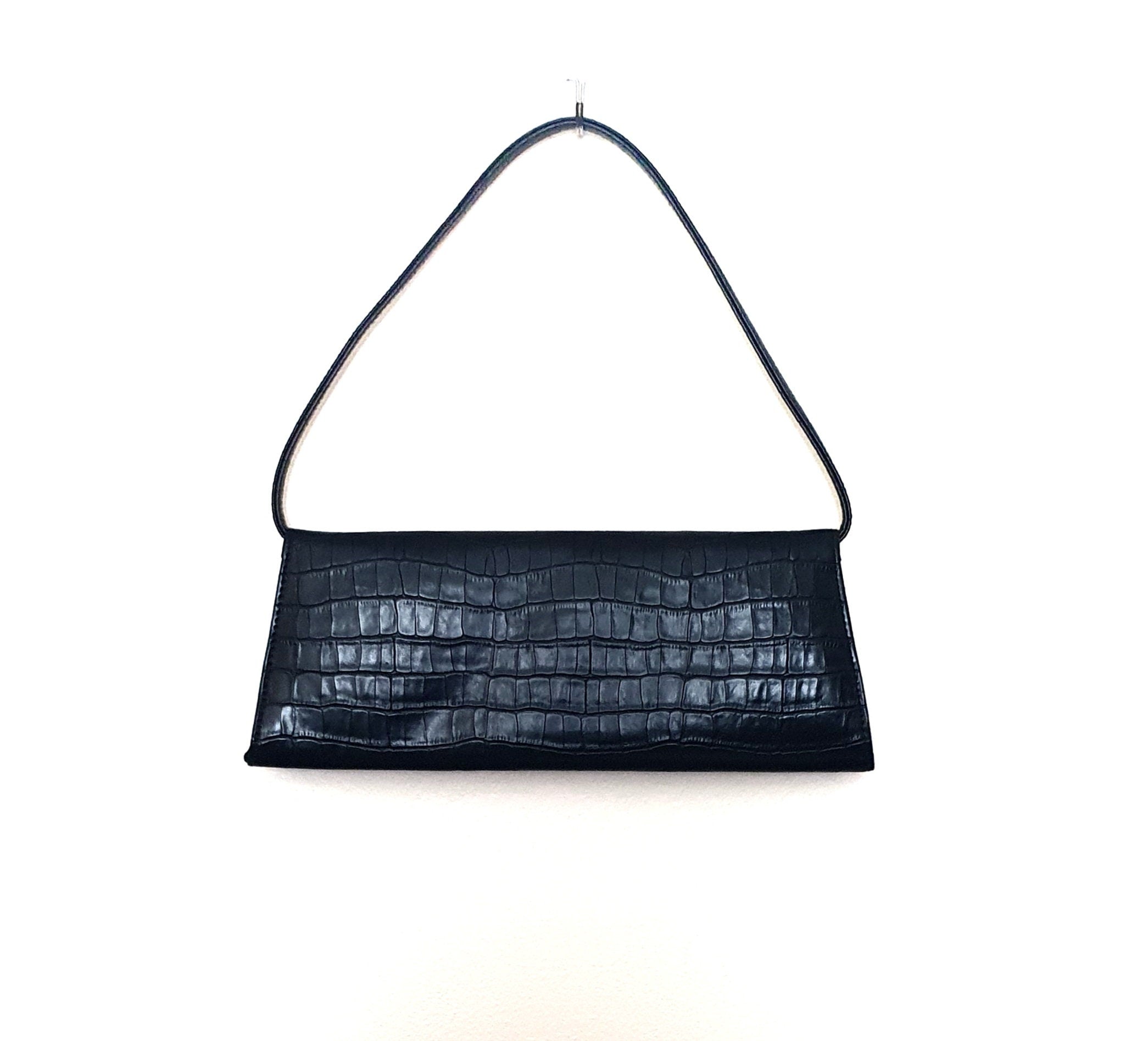 Y2k Black Mock Croc Baguette