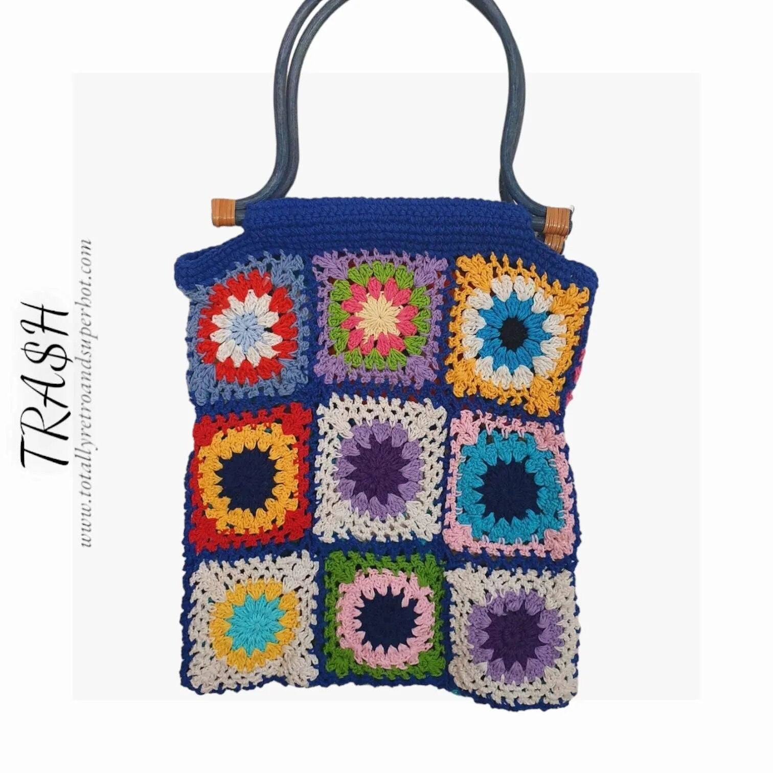 Vintage 1970s Granny Square Crochet Bag