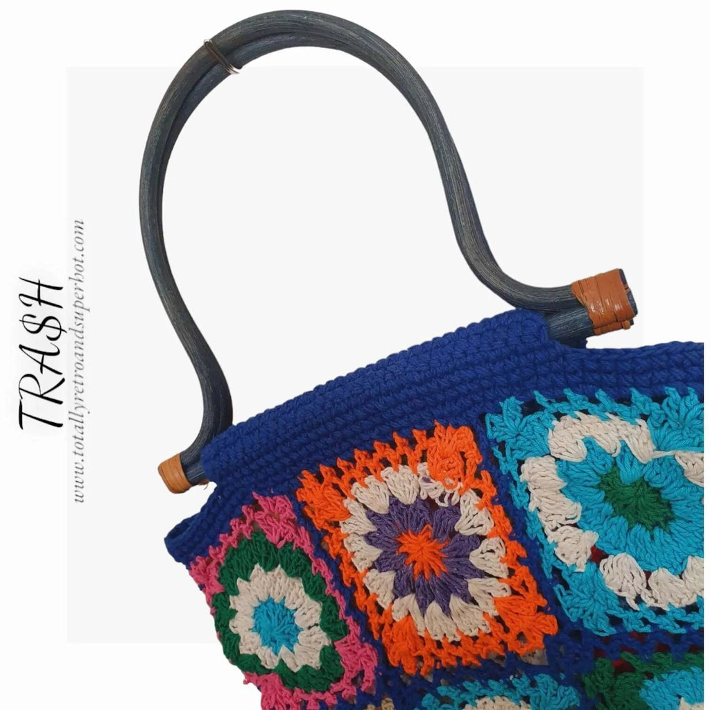Vintage 1970s Granny Square Crochet Bag