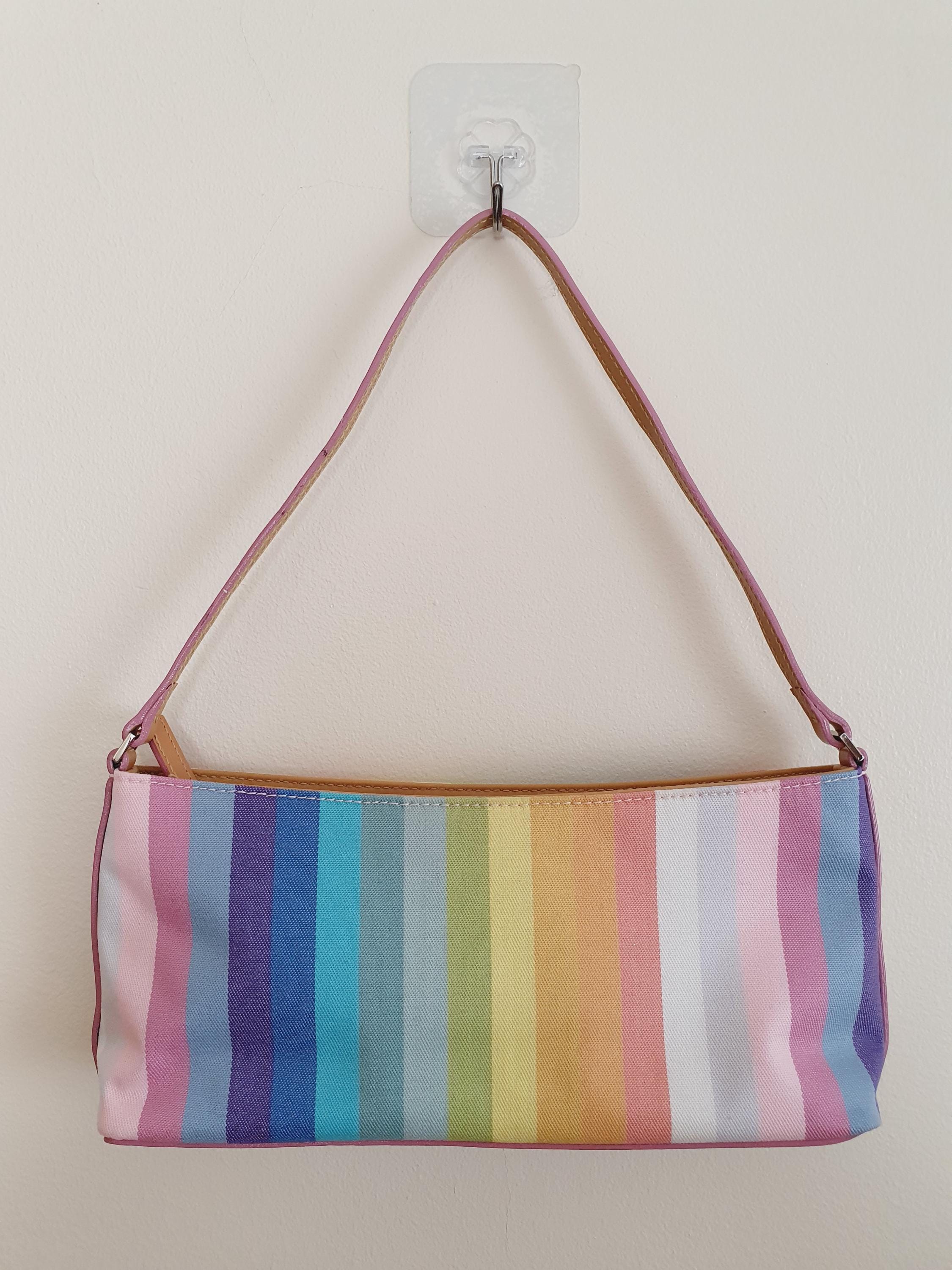 Y2k Rainbow Striped Baguette And Purse