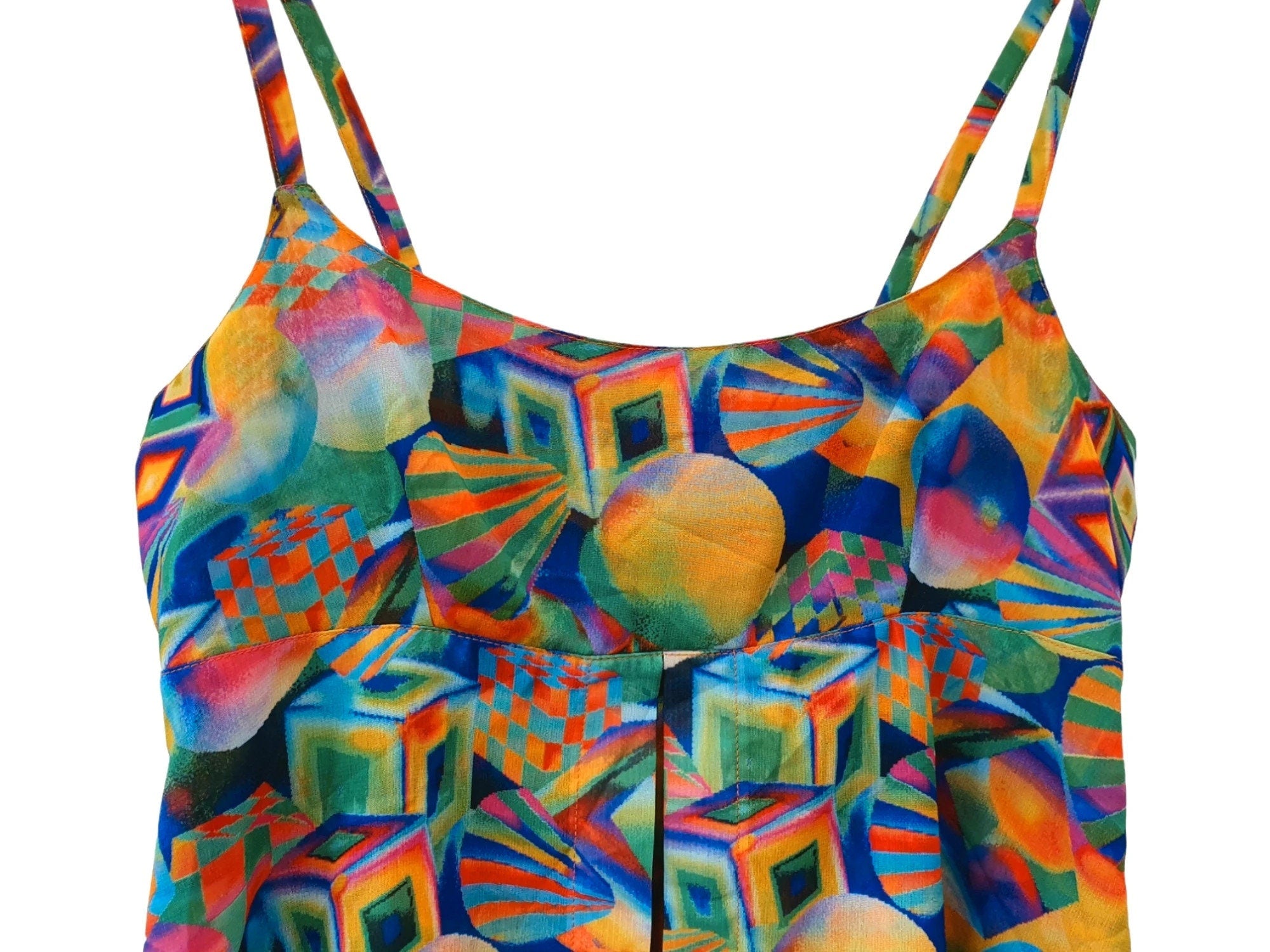 Vintage Abstract 1970s 1980s Colourful Mini Dress