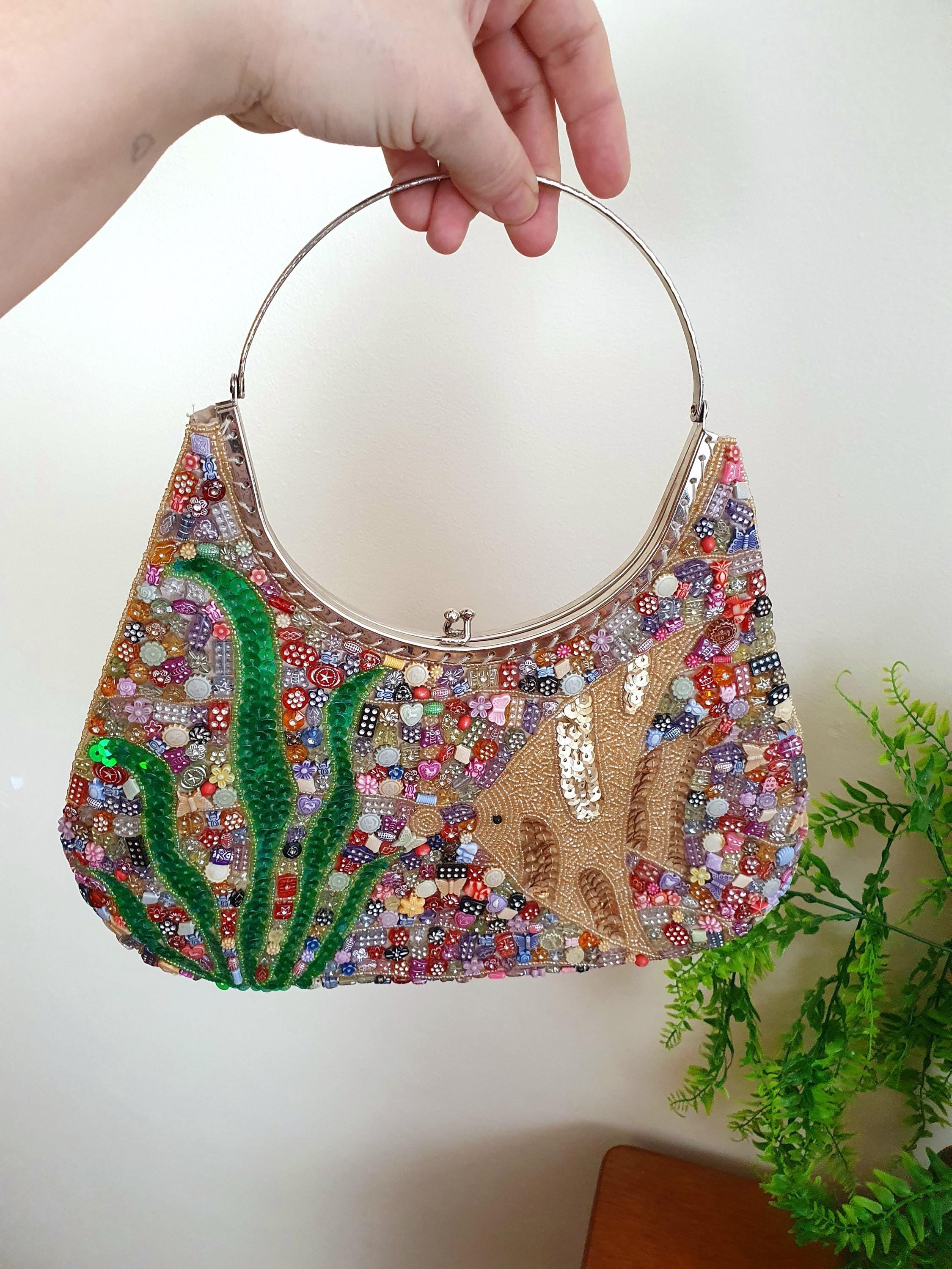 Vintage Seascape kiss Clasp Evening Purse