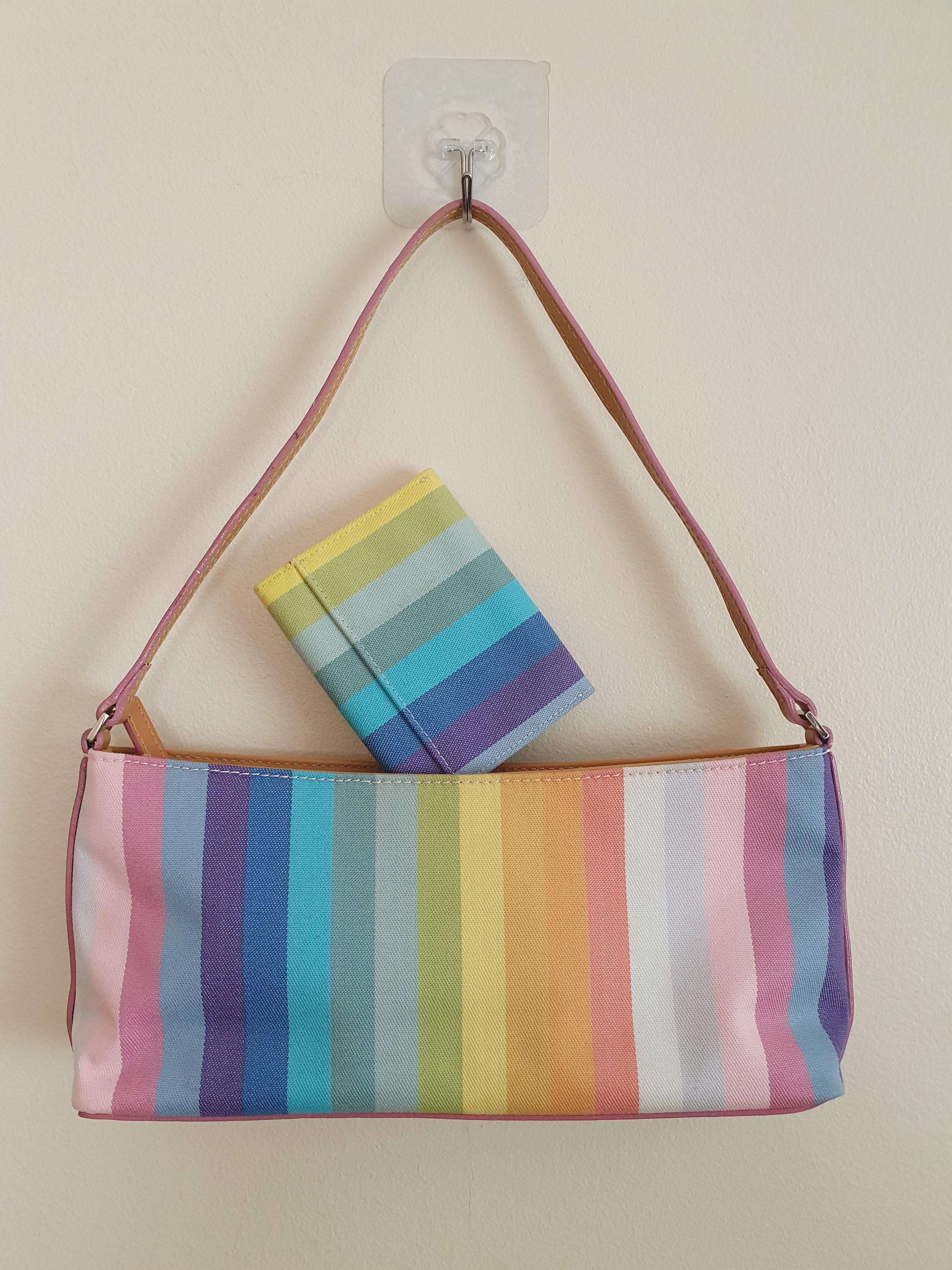 Y2k Rainbow Striped Baguette And Purse