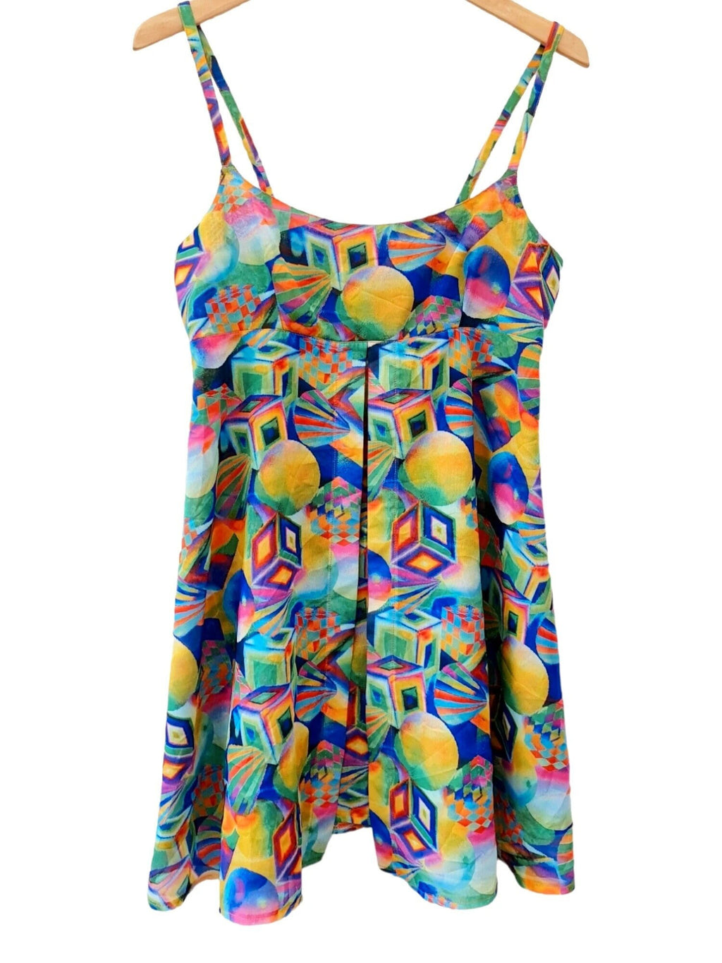 Vintage Abstract 1970s 1980s Colourful Mini Dress