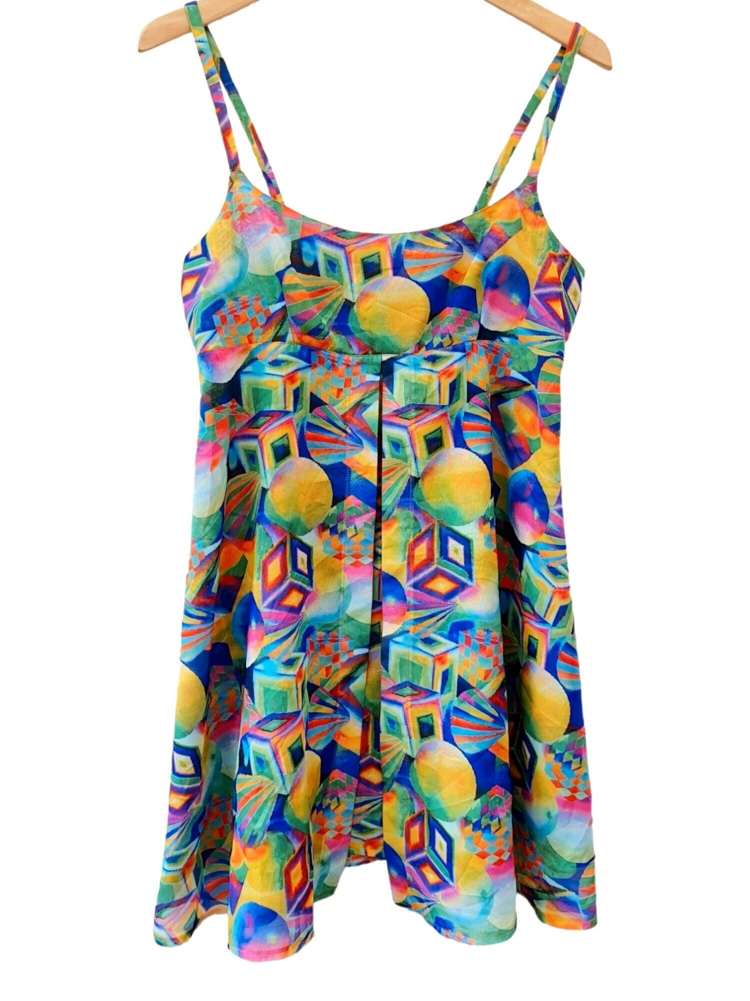 Vintage Abstract 1970s 1980s Colourful Mini Dress