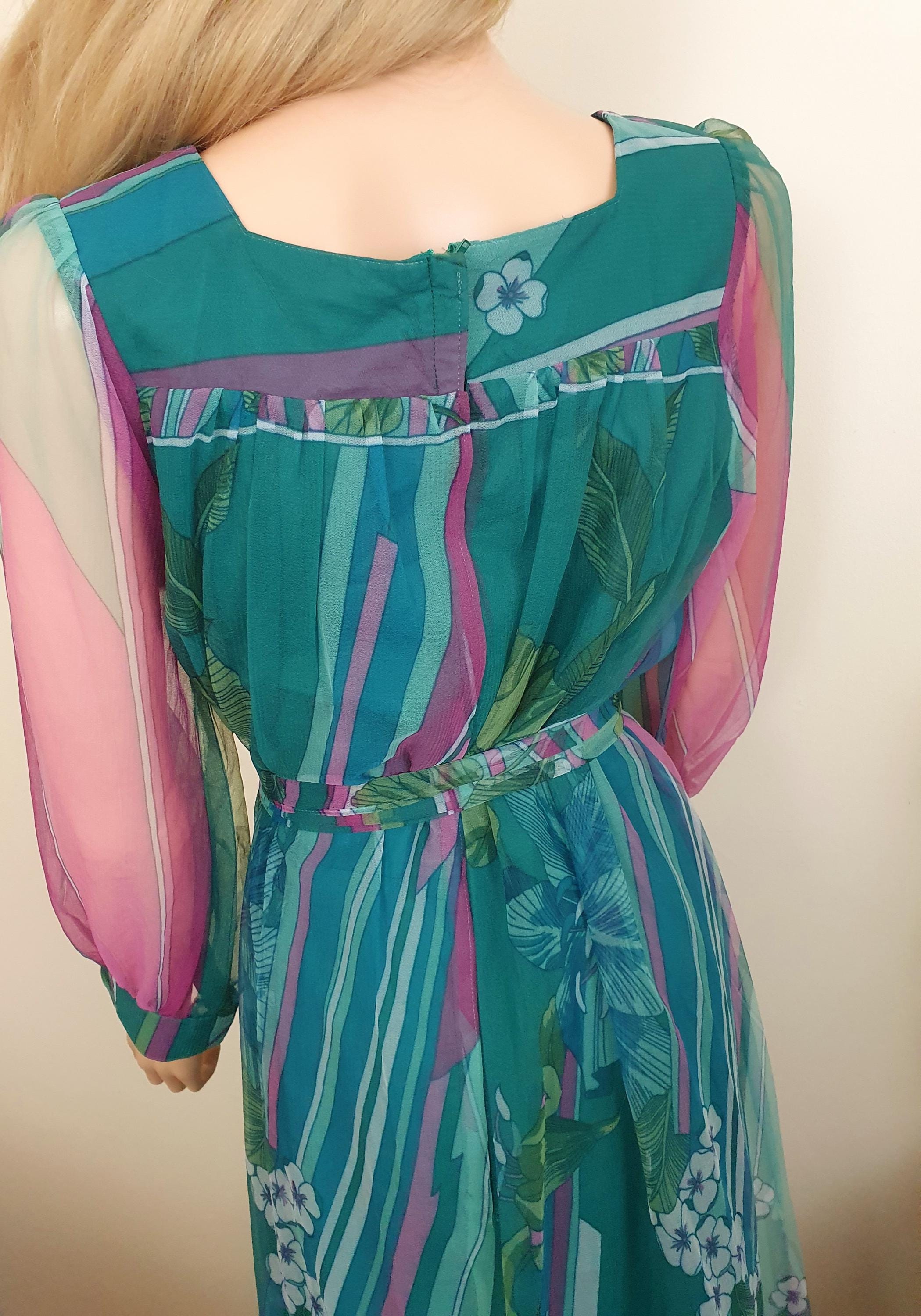 Unique 1970s Chiffon Day Dress