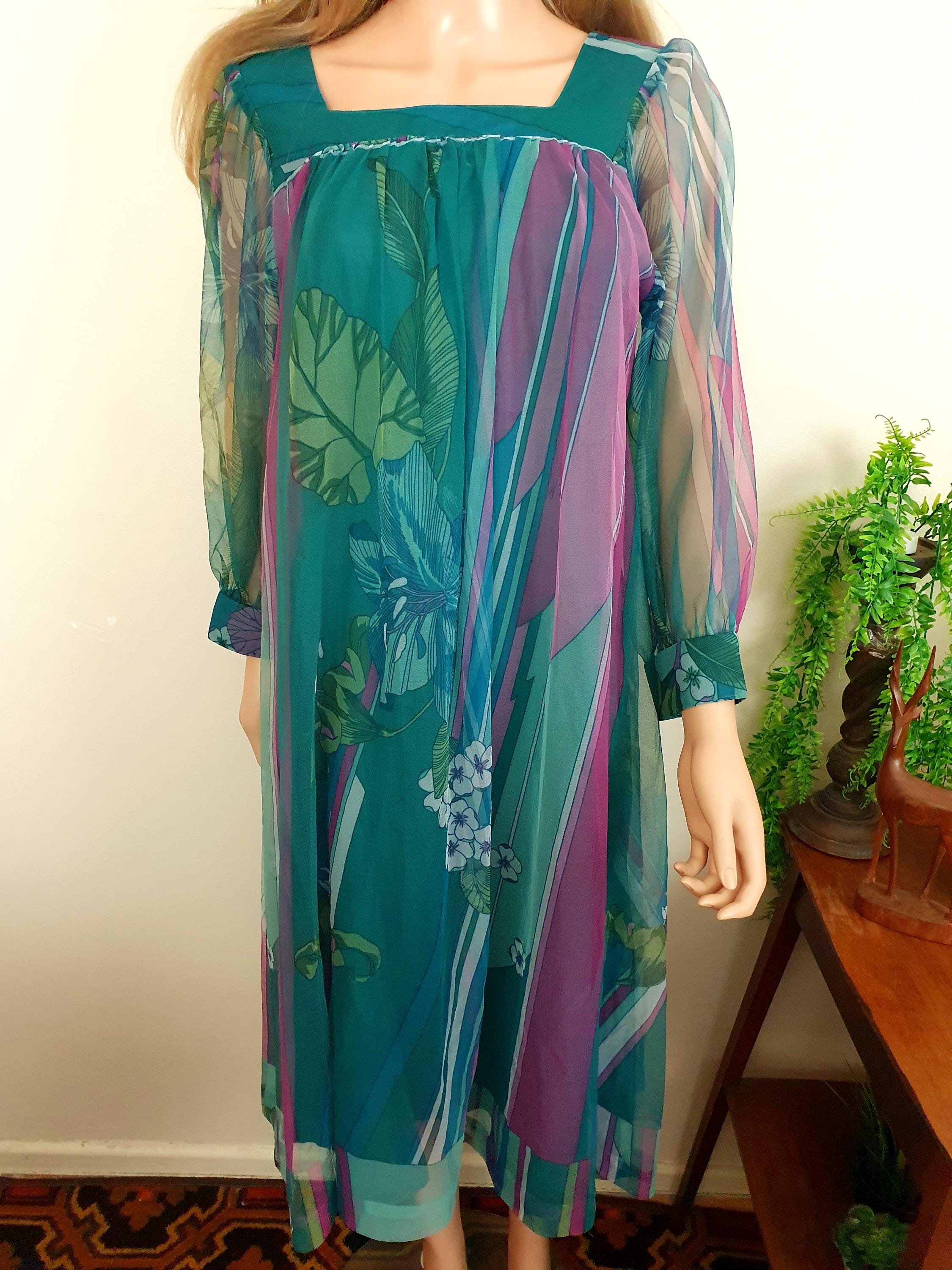 Unique 1970s Chiffon Day Dress