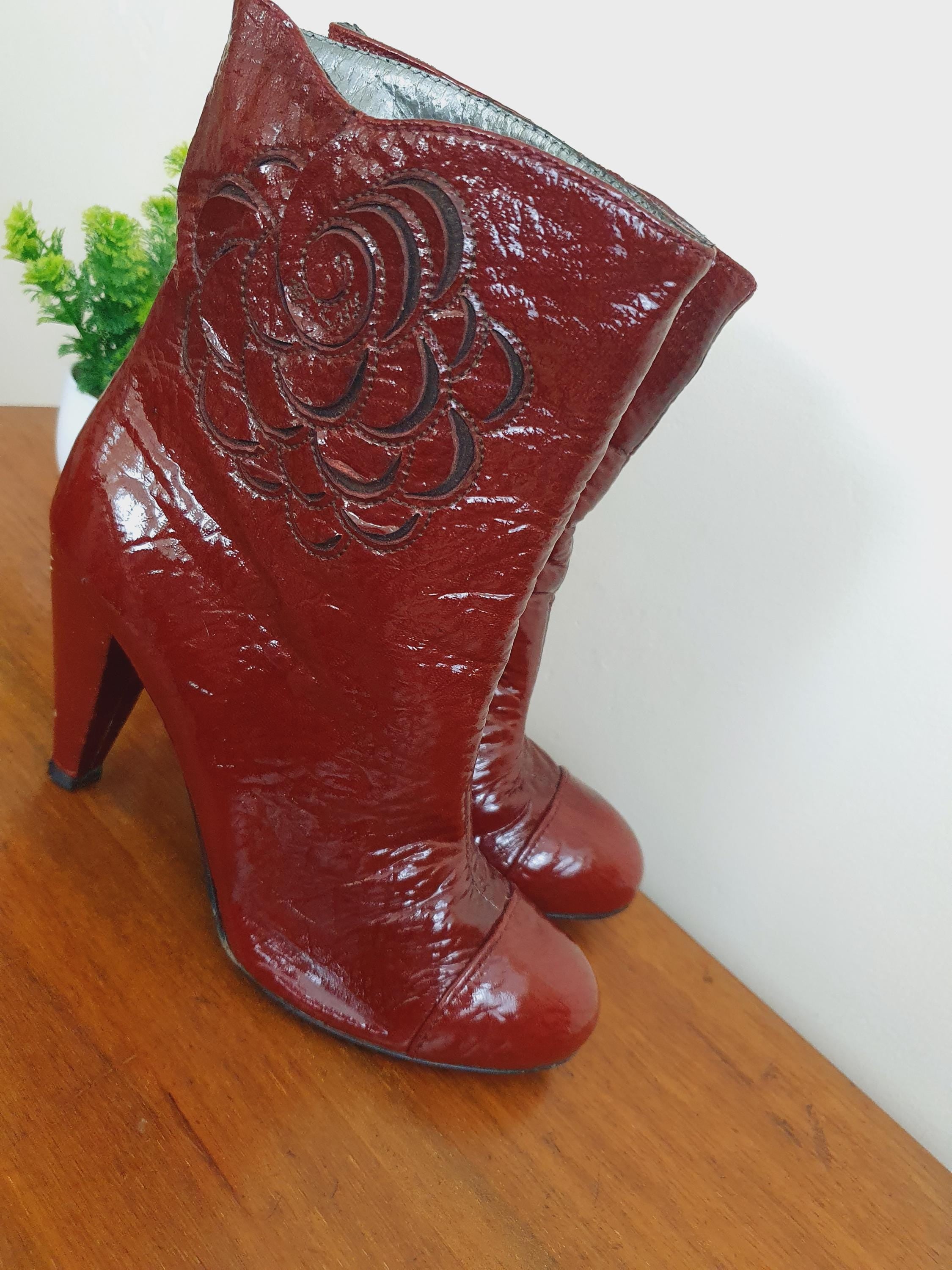 90s Miss Sixty Patent Dark Red Boots