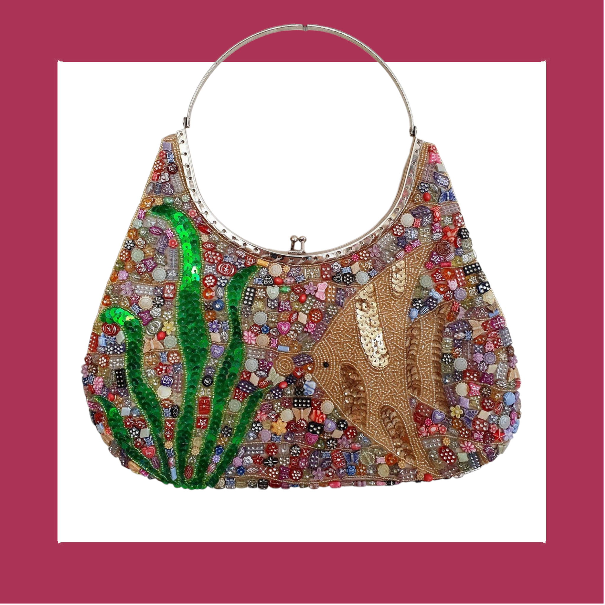 Vintage Seascape kiss Clasp Evening Purse