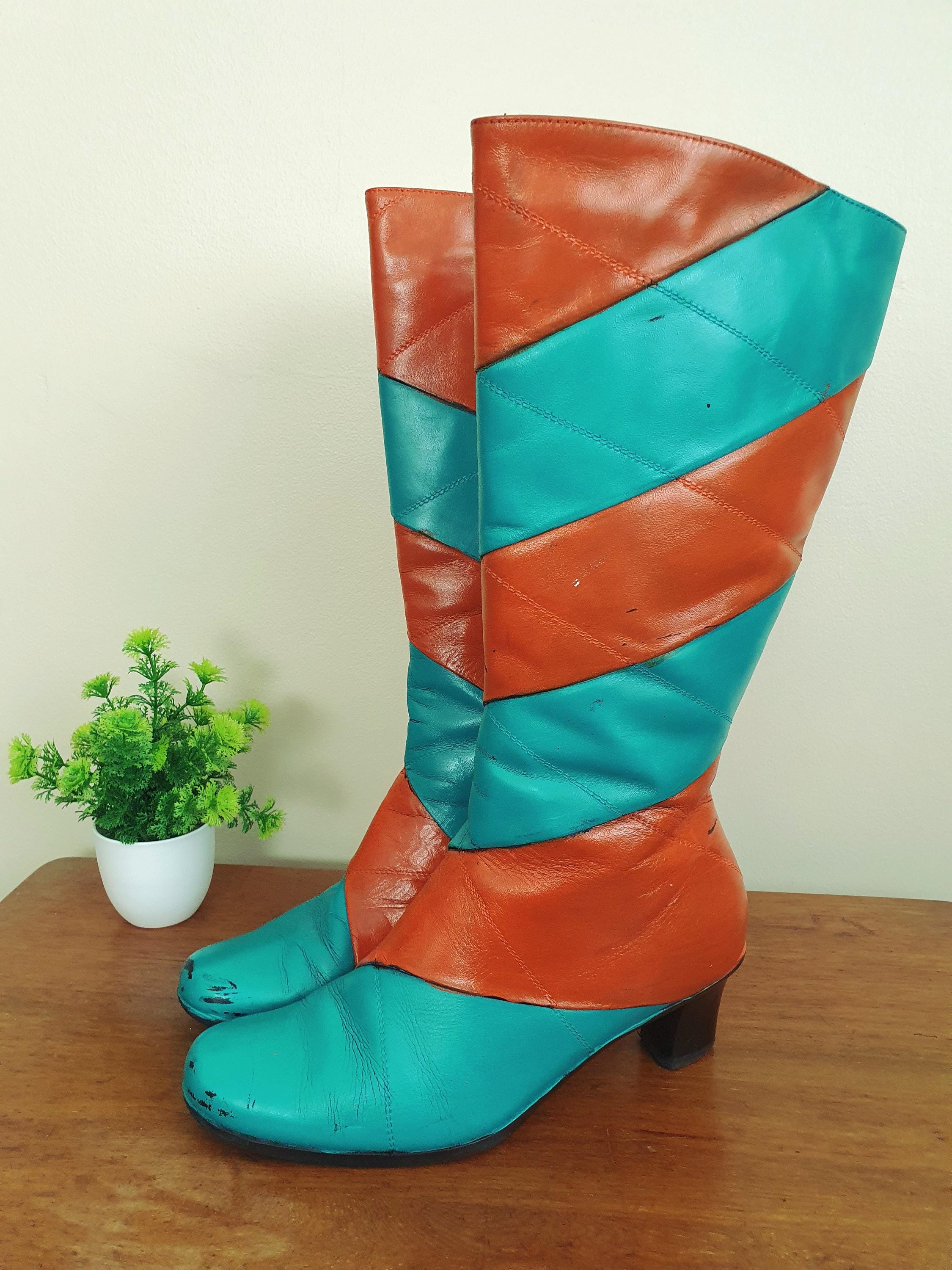 1960s Turquoise Orange Striped Boots