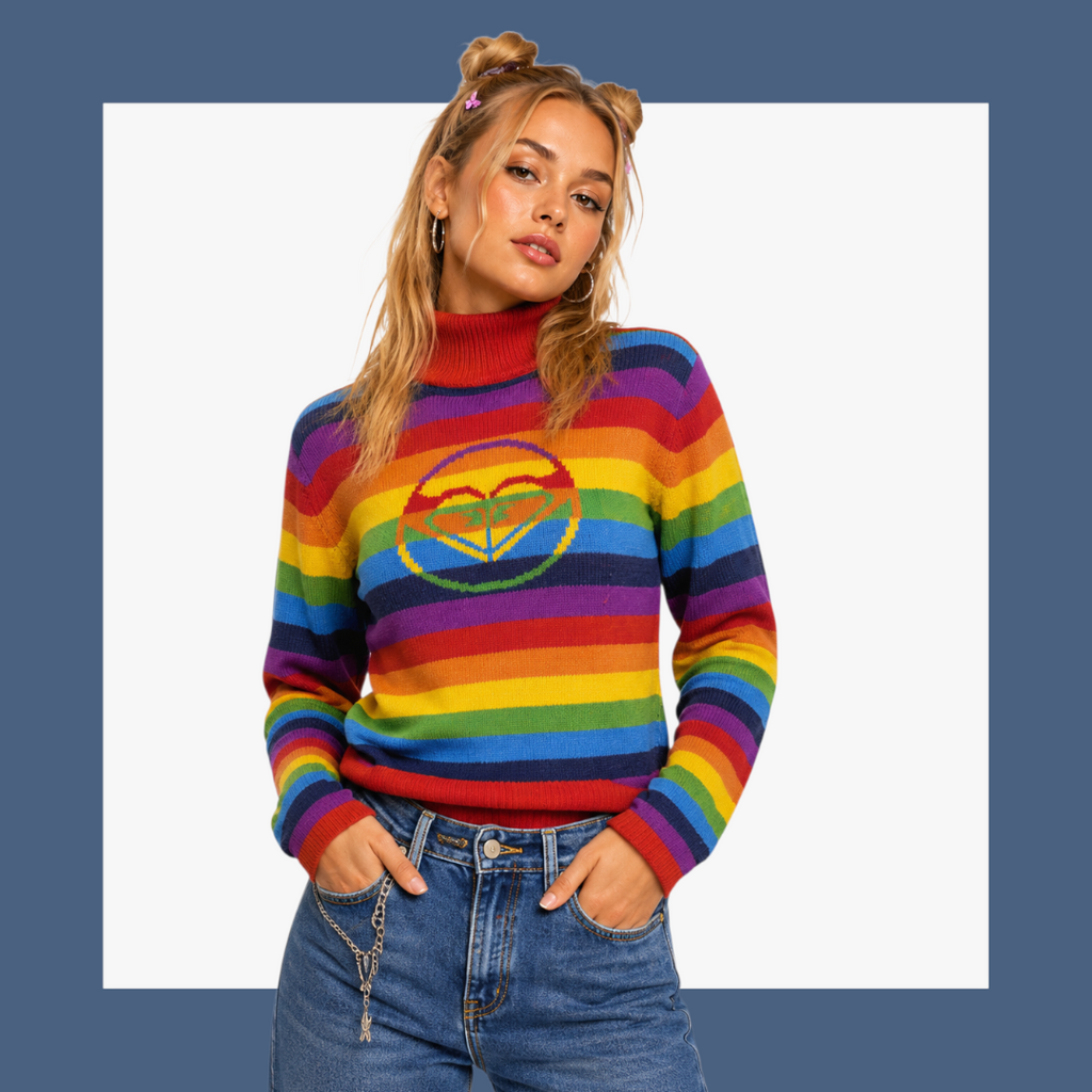 Vintage Roxy rainbow stripe turtleneck sweater