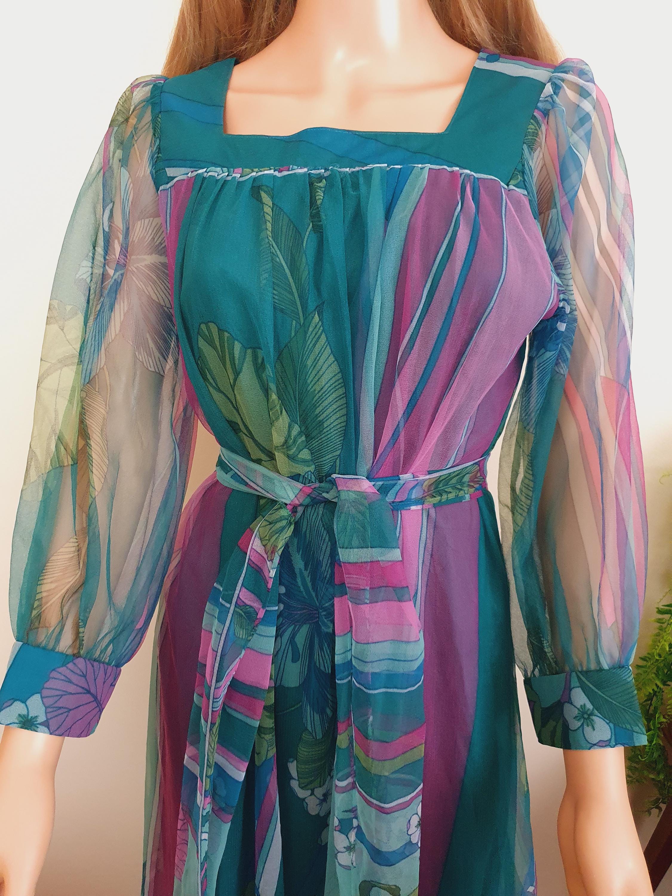 Unique 1970s Chiffon Day Dress