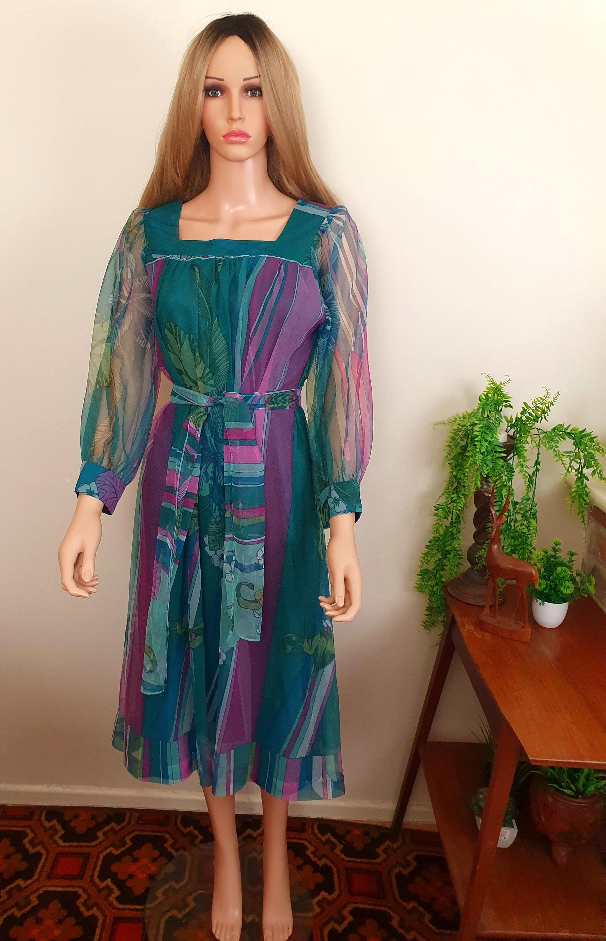 Unique 1970s Chiffon Day Dress