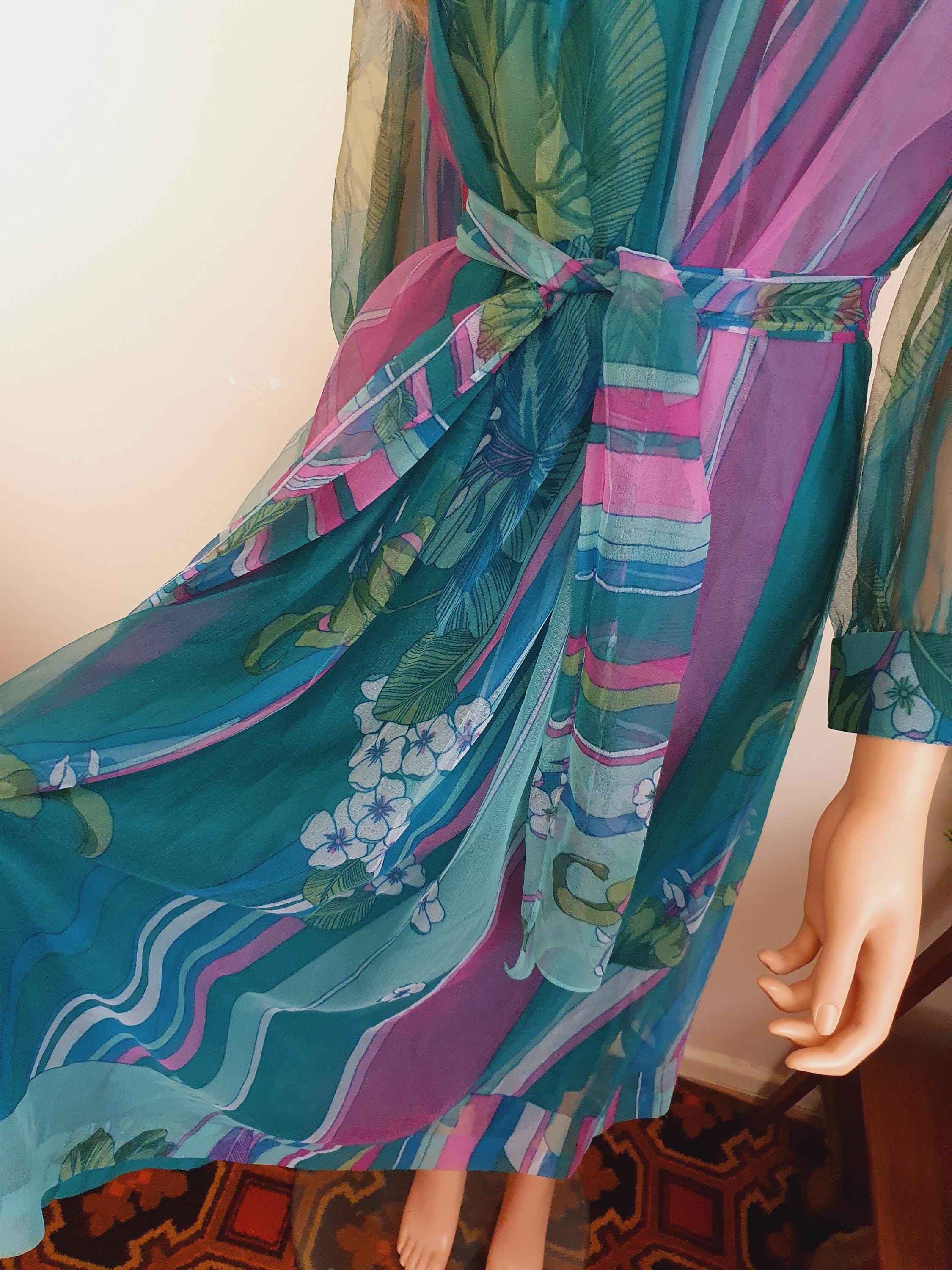 Unique 1970s Chiffon Day Dress