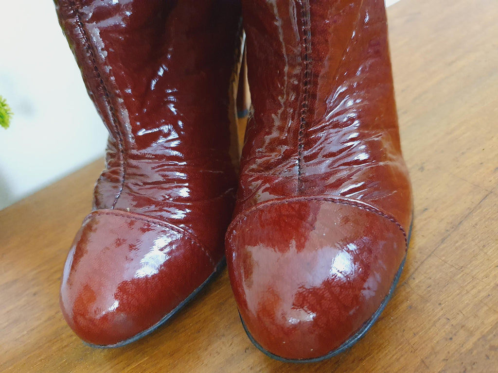 90s Miss Sixty Patent Dark Red Boots