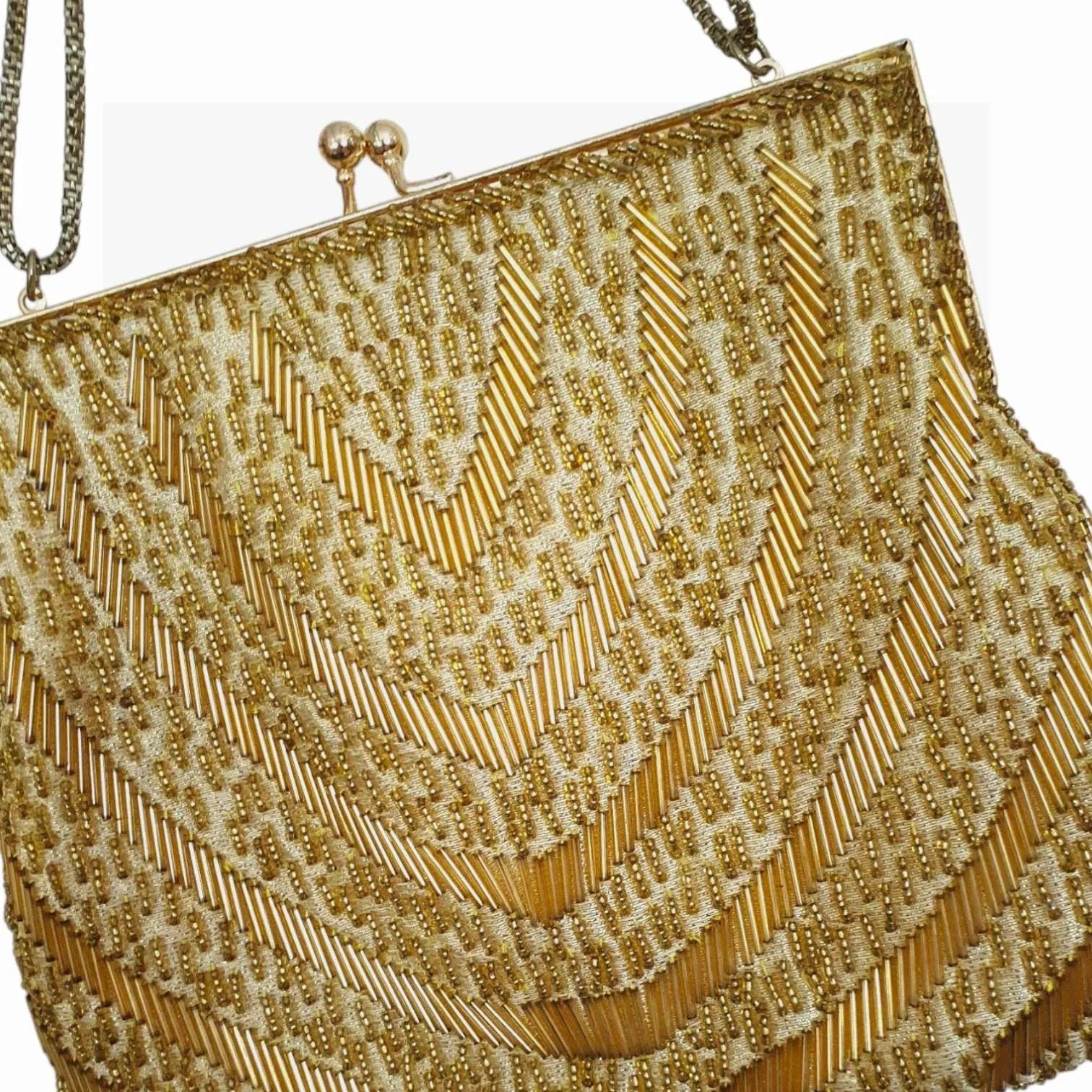 1950s Gold Beaded Evening Purse