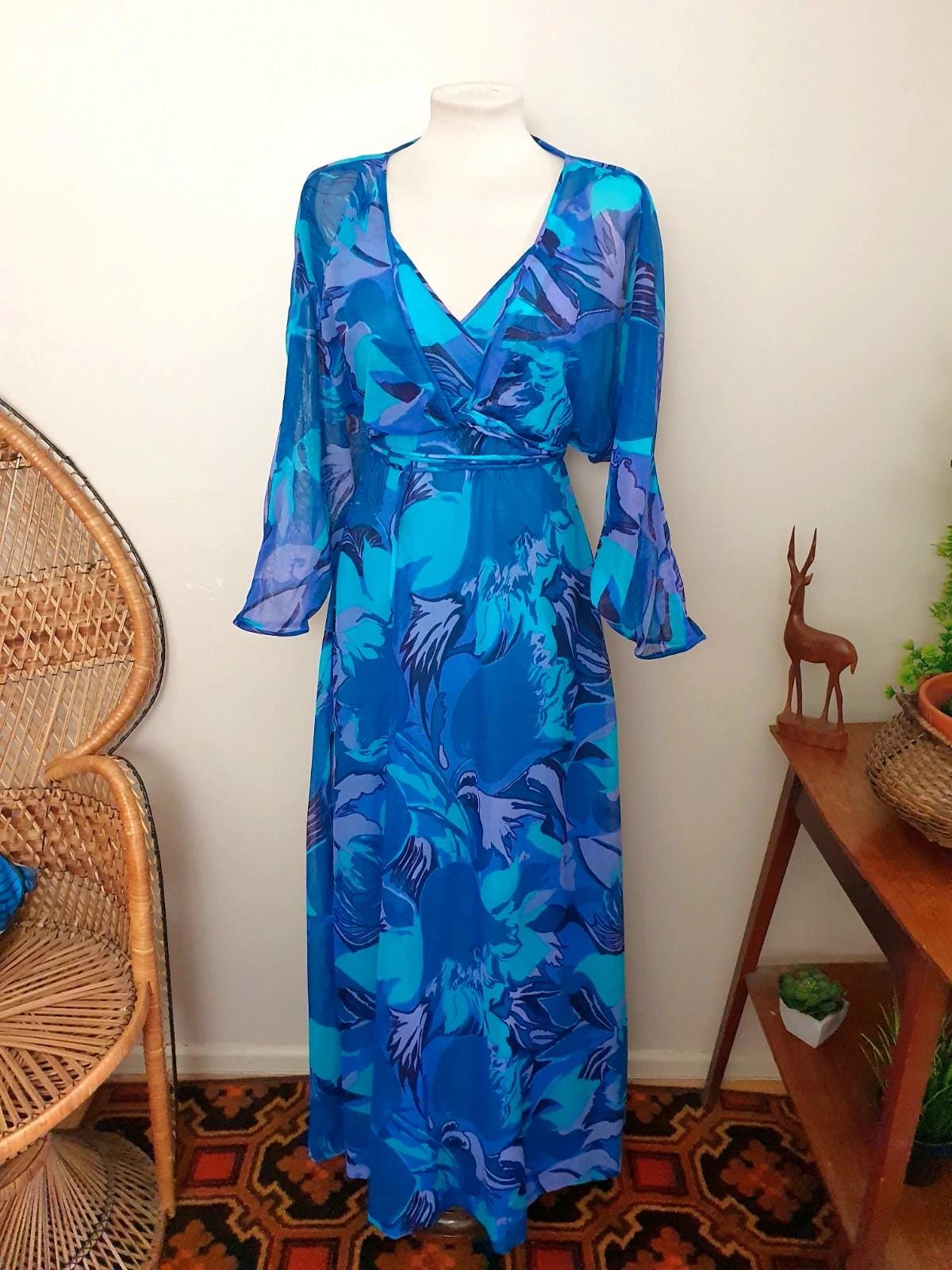 Unique 1970s Chiffon Evening Gown